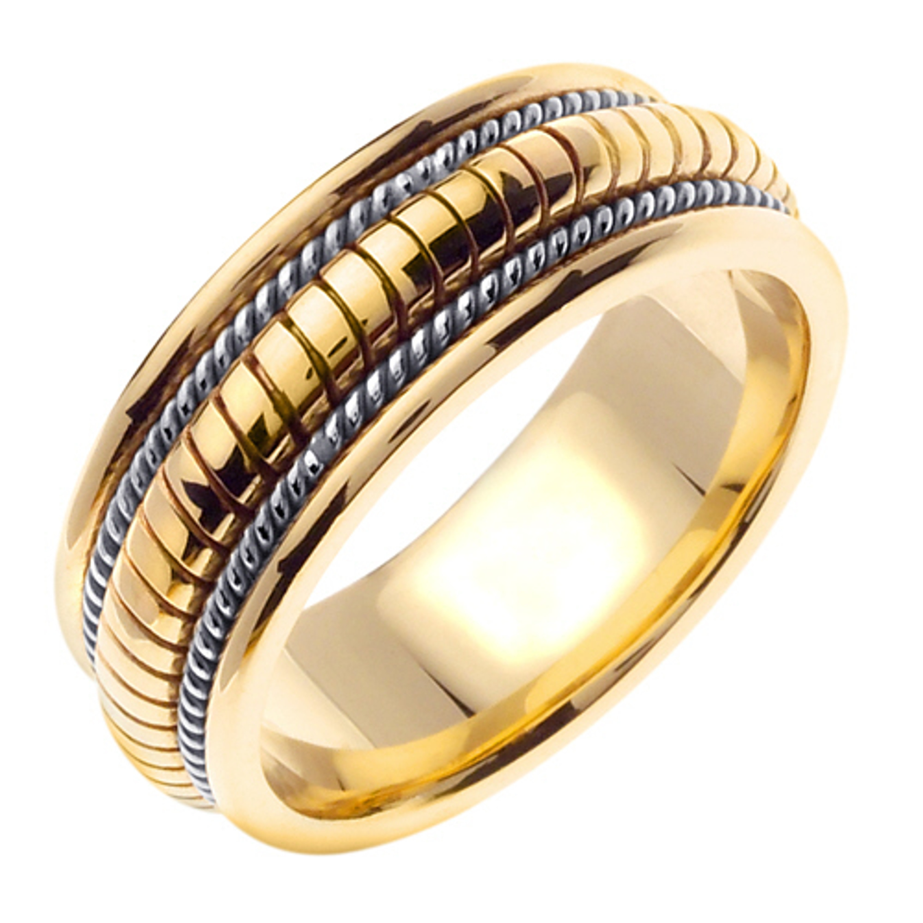 18k Yellow Gold with White Gold 8mm Wide Wedding Band 18k Yellow Gold with White Gold 8mm Wide Wedding Band