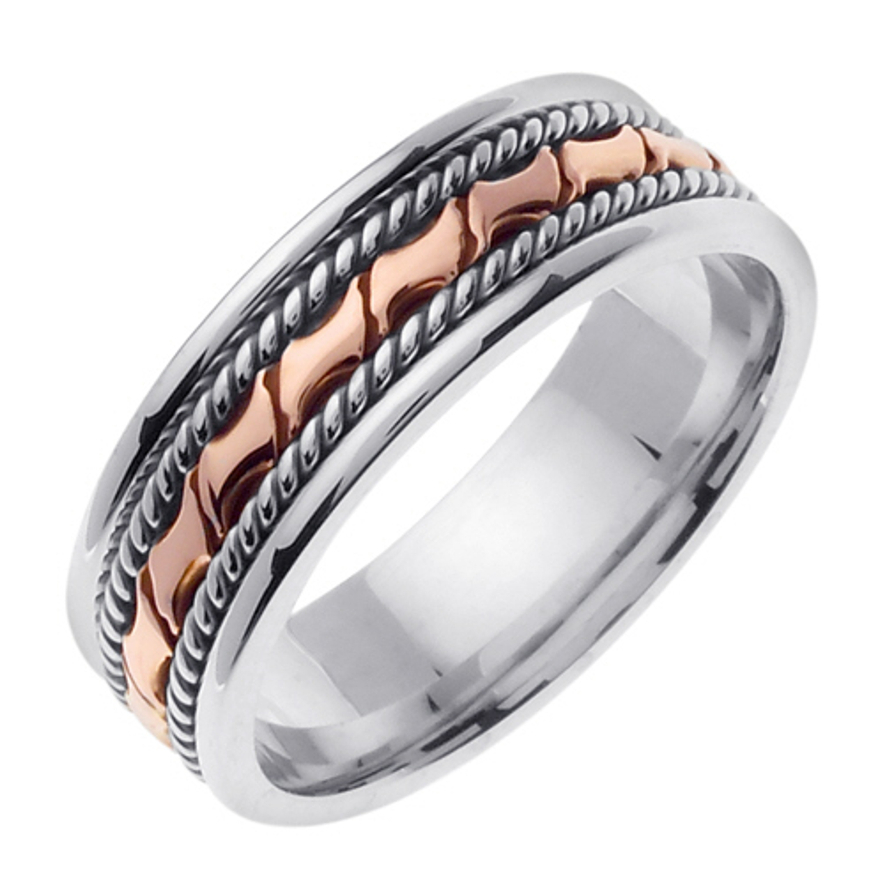 18k White Gold with Rose gold. 6mm Wide Handmade Wedding Band 18k White Gold with Rose gold. 6mm Wide Handmade Wedding Band