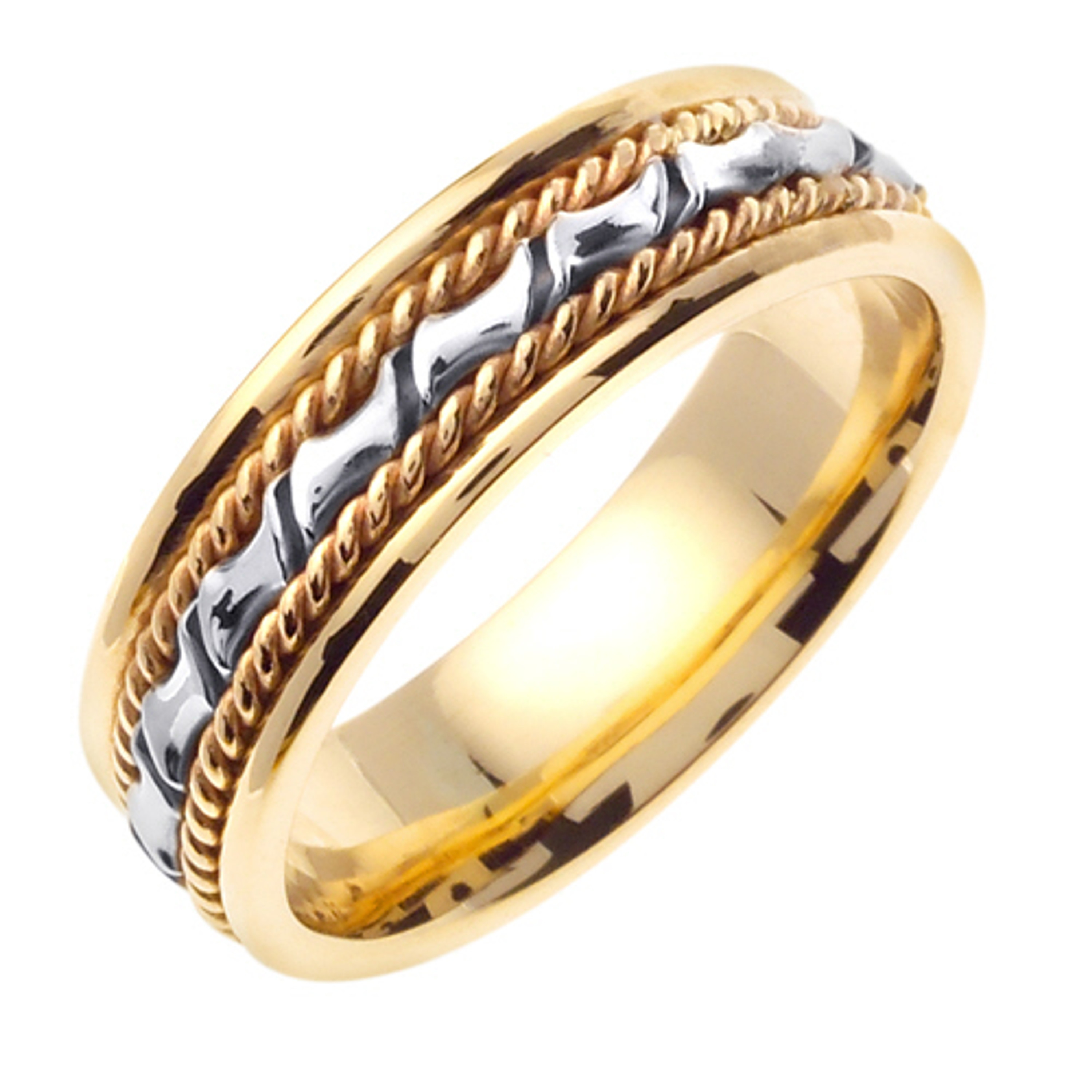 18K 6mm Wide Two Tone Gold Handmade Braided Design Wedding Band 18K 6mm Wide Two Tone Gold Handmade Braided Design Wedding Band