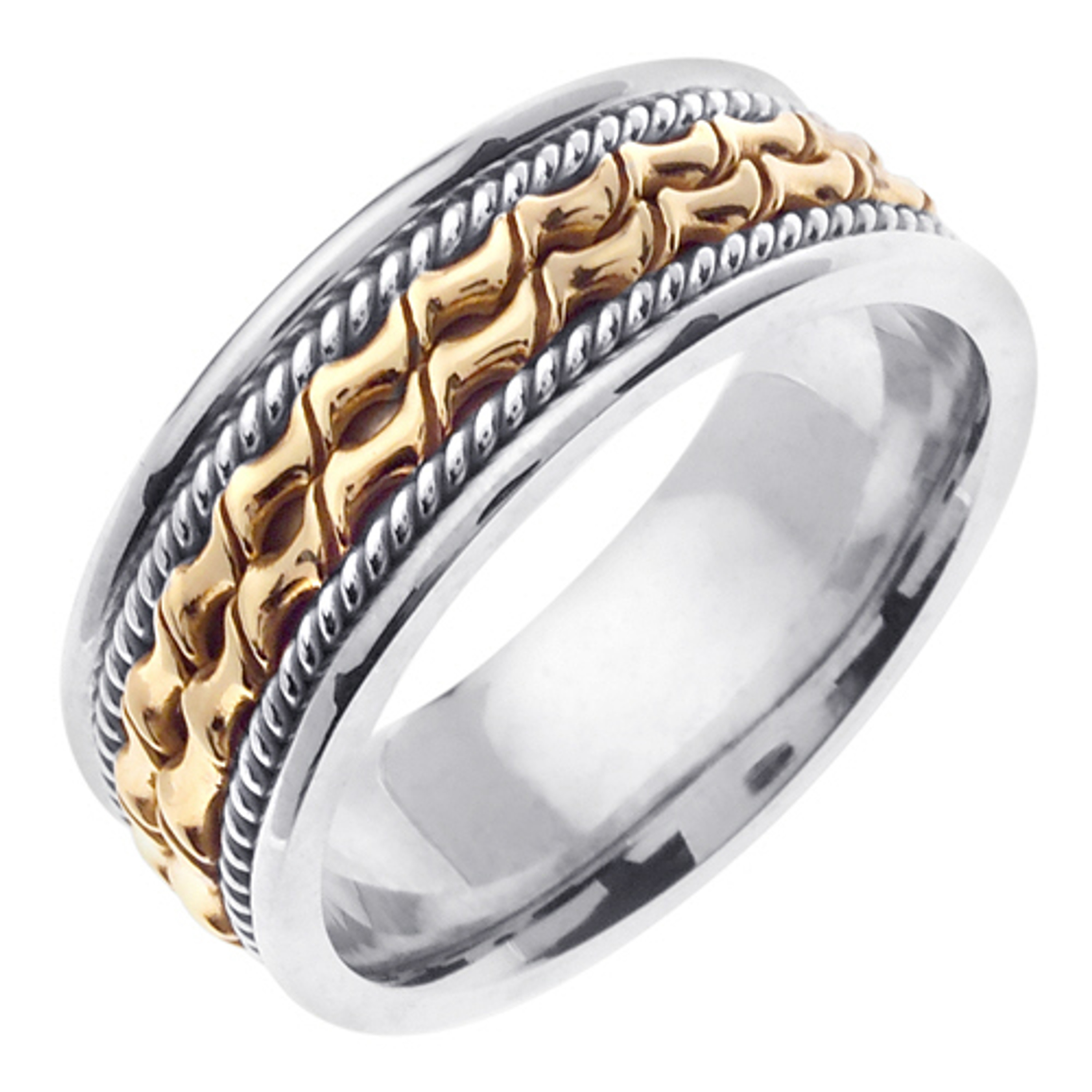 18k White Gold With Yellow Gold Modern 8mm Wide Handmade Wedding Band 18k White Gold With Yellow Gold Modern 8mm Wide Handmade Wedding Band