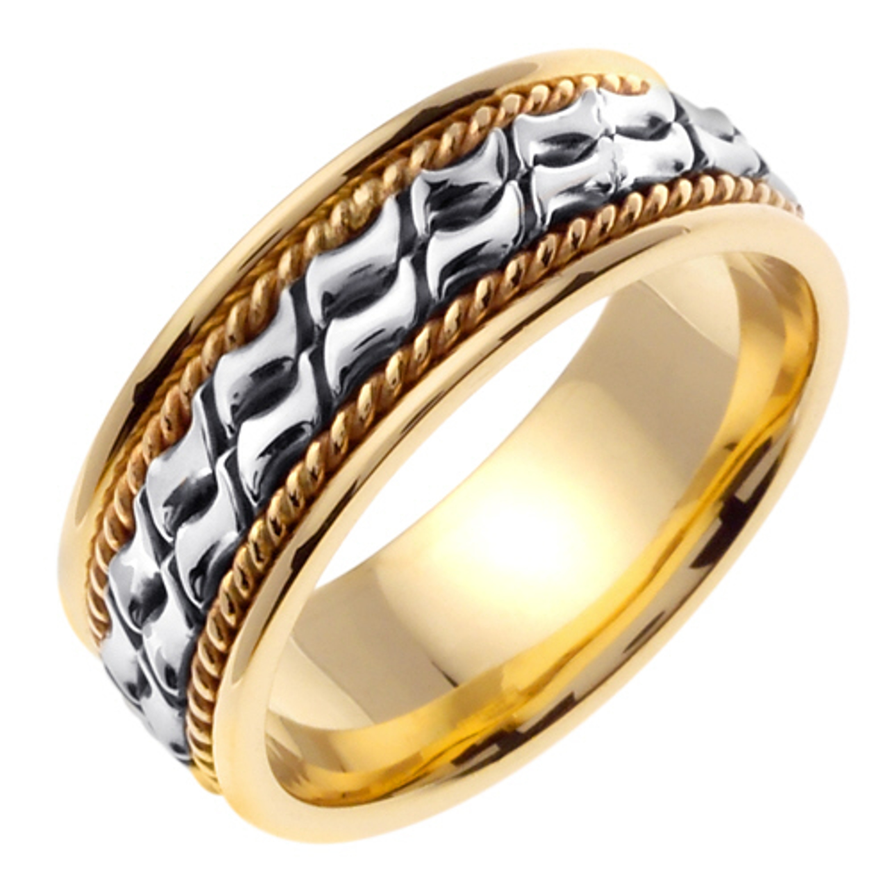 18k Yellow Gold with White Gold 8mm Wide S Pattern Wedding Band 18k Yellow Gold with White Gold 8mm Wide S Pattern Wedding Band