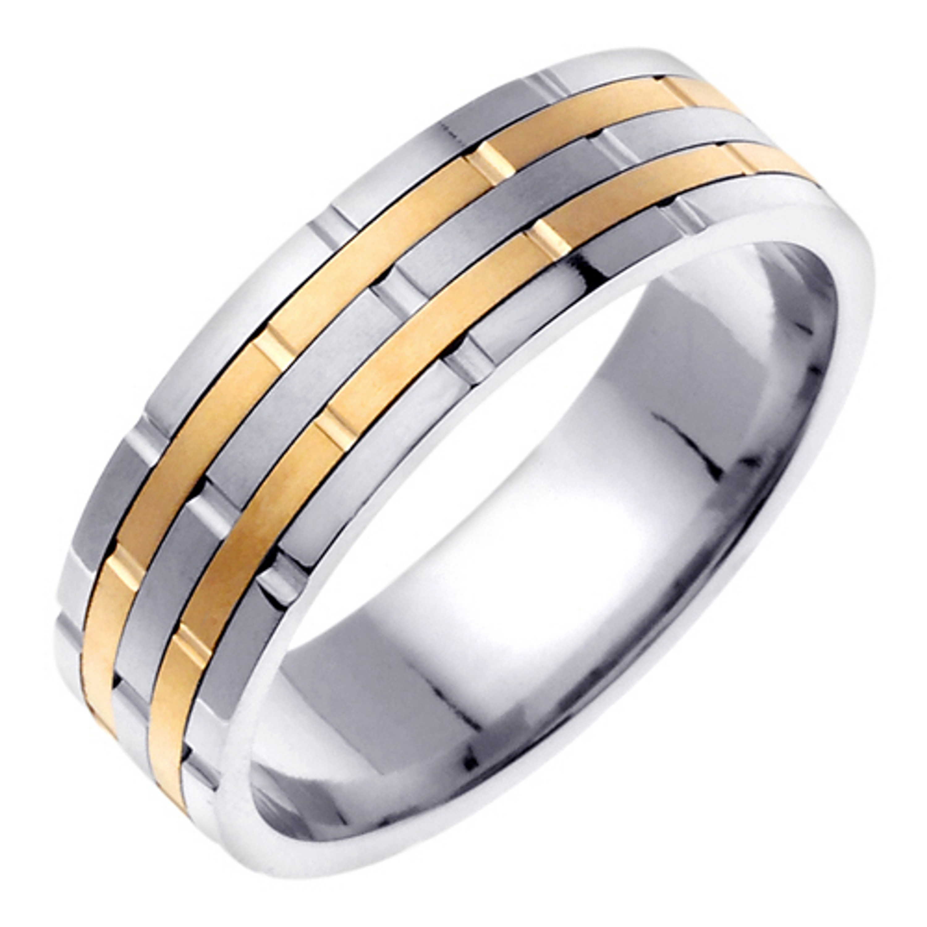 18k White Gold With yellow gold. 6.5mm Wide Handmade Wedding Band (527) 18k White Gold With yellow gold. 6.5mm Wide Handmade Wedding Band (527)