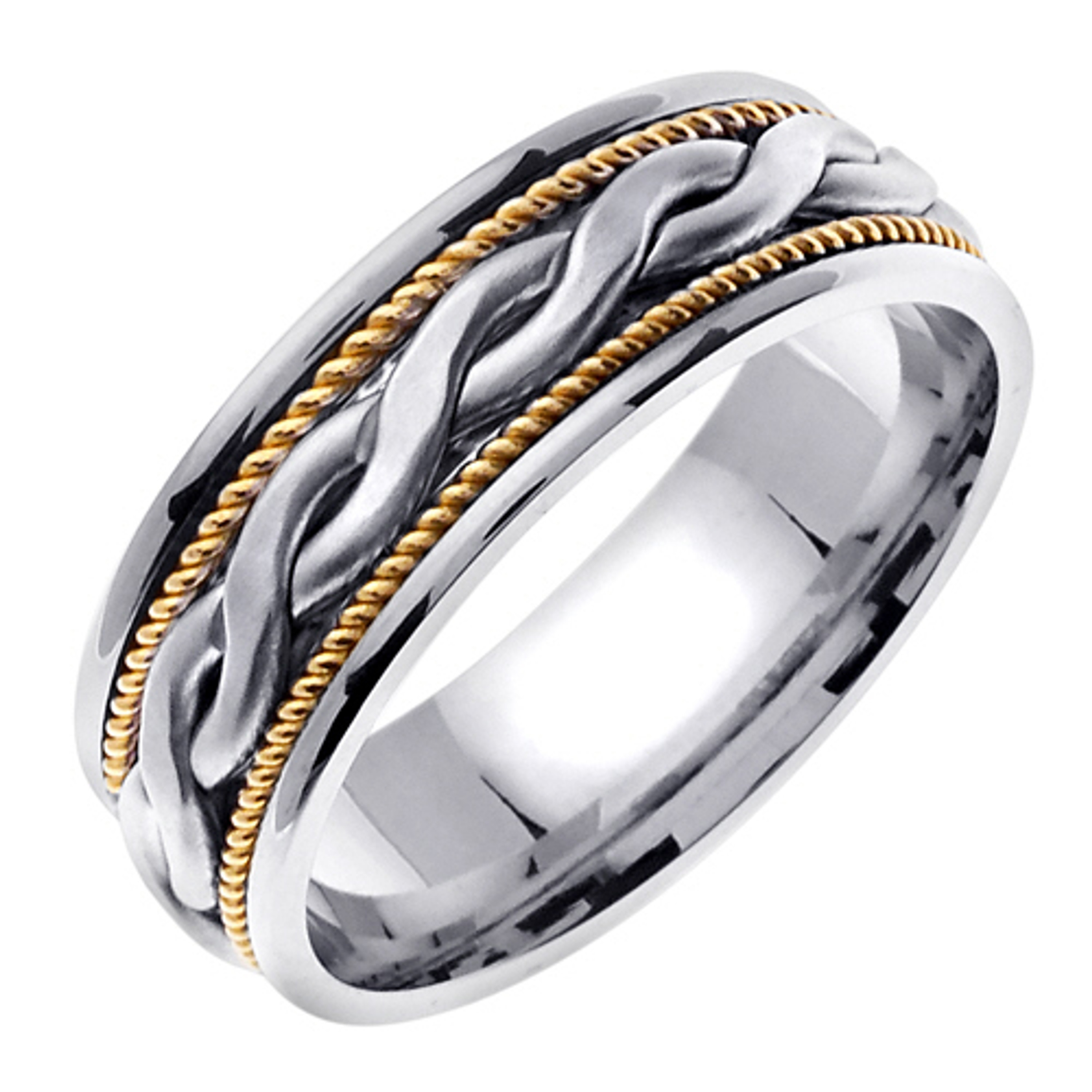 18k White Gold With yellow gold. 7mm Wide Handmade Wedding Band (531) 18k White Gold With yellow gold. 7mm Wide Handmade Wedding Band (531)