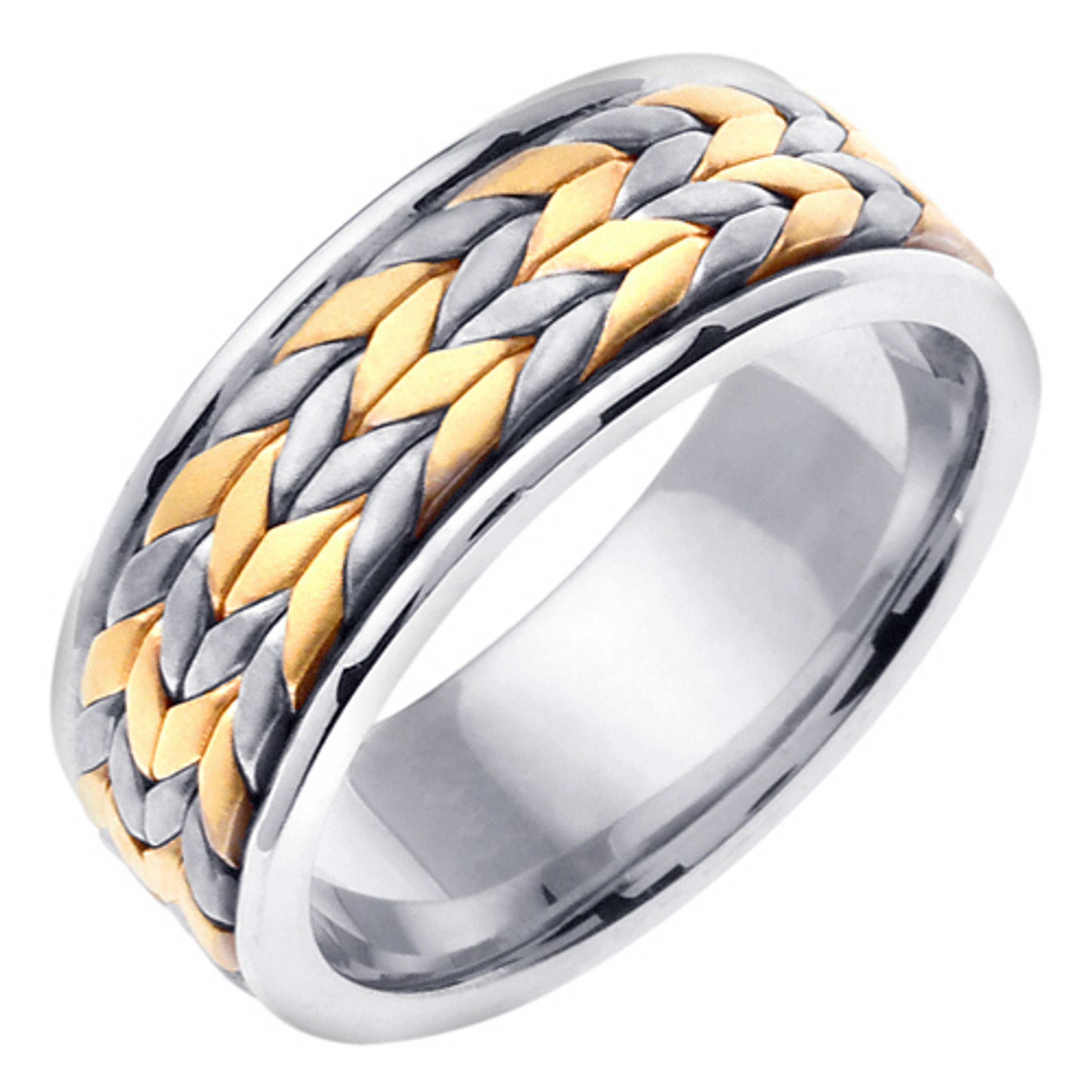 18k White Gold With yellow gold. 8mm Wide With Chevron Pattern Handmade Wedding Band 18k White Gold With yellow gold. 8mm Wide With Chevron Pattern Handmade Wedding Band