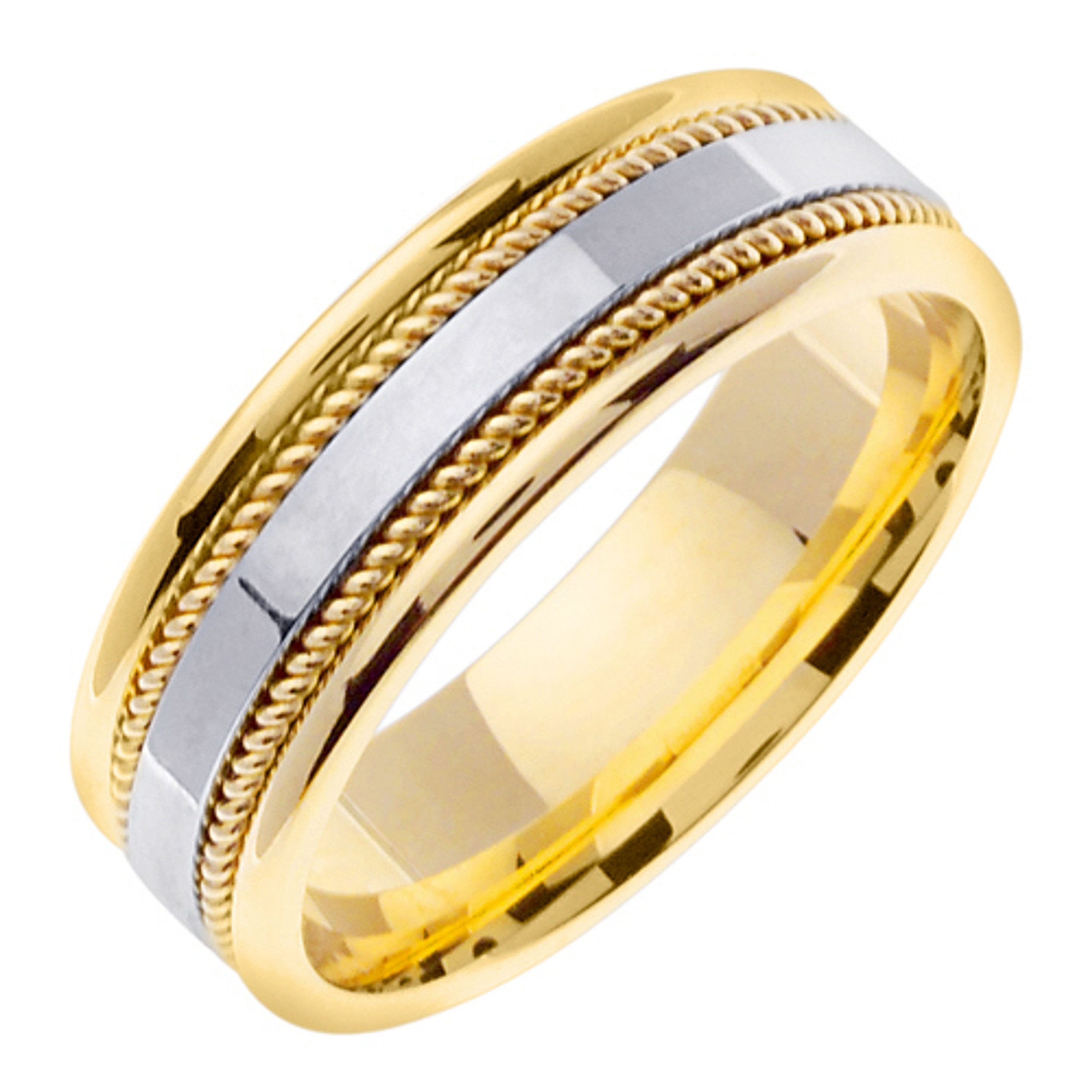 18k Yellow Gold with White Gold. 7mm Wide Handmade Wedding Band (535) 18k Yellow Gold with White Gold. 7mm Wide Handmade Wedding Band (535)