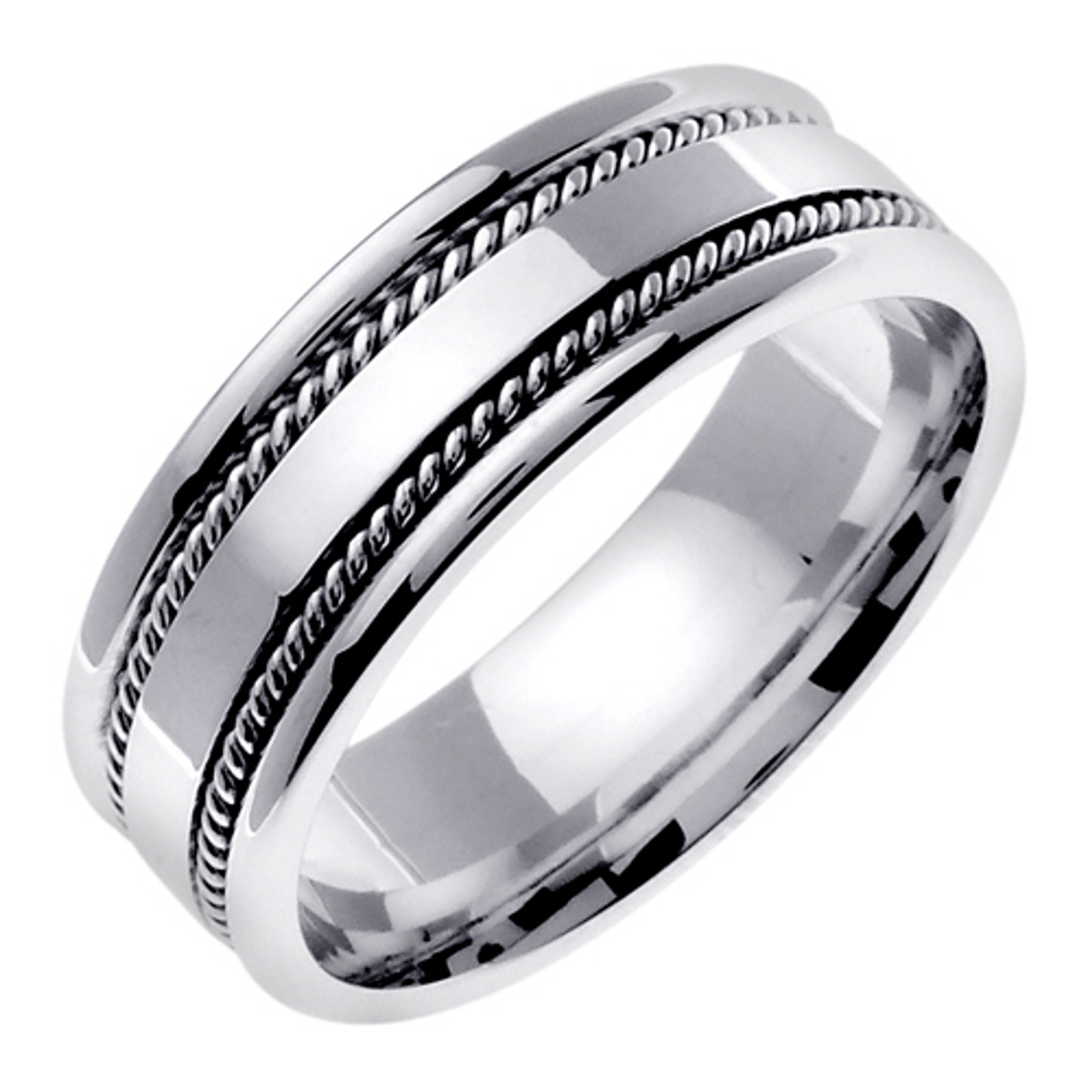 18k White Gold 7mm Handmade Wedding Band (536) 18k White Gold 7mm Handmade Wedding Band (536)