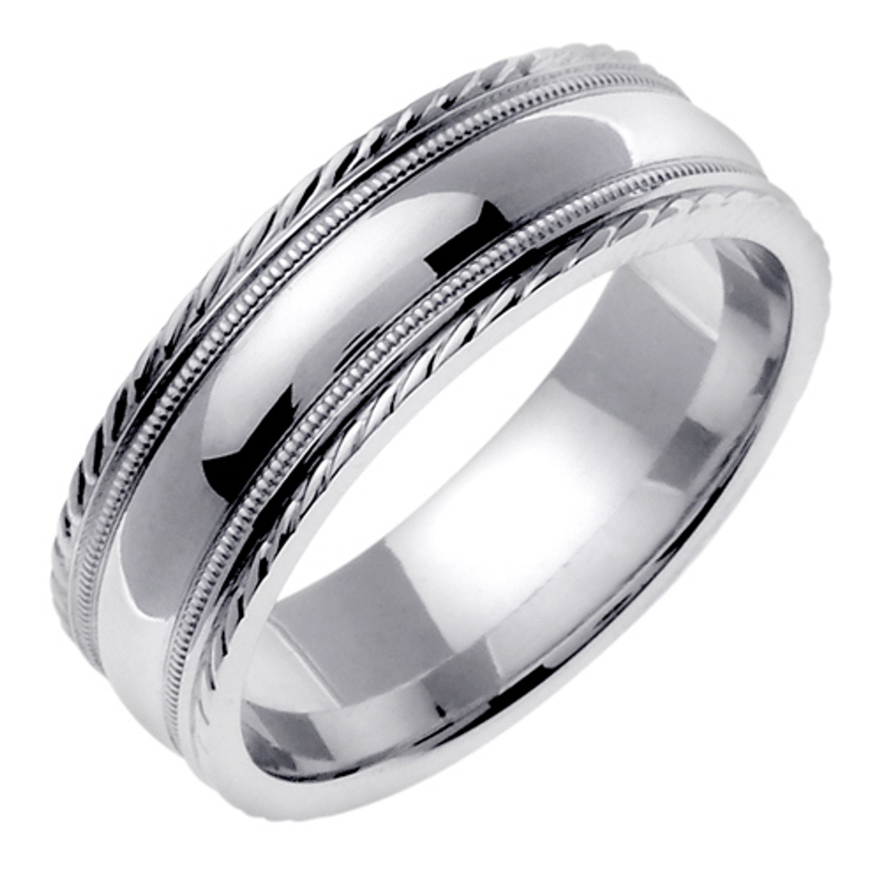 18k White Gold 7mm Handmade Wedding Band (537) 18k White Gold 7mm Handmade Wedding Band (537)