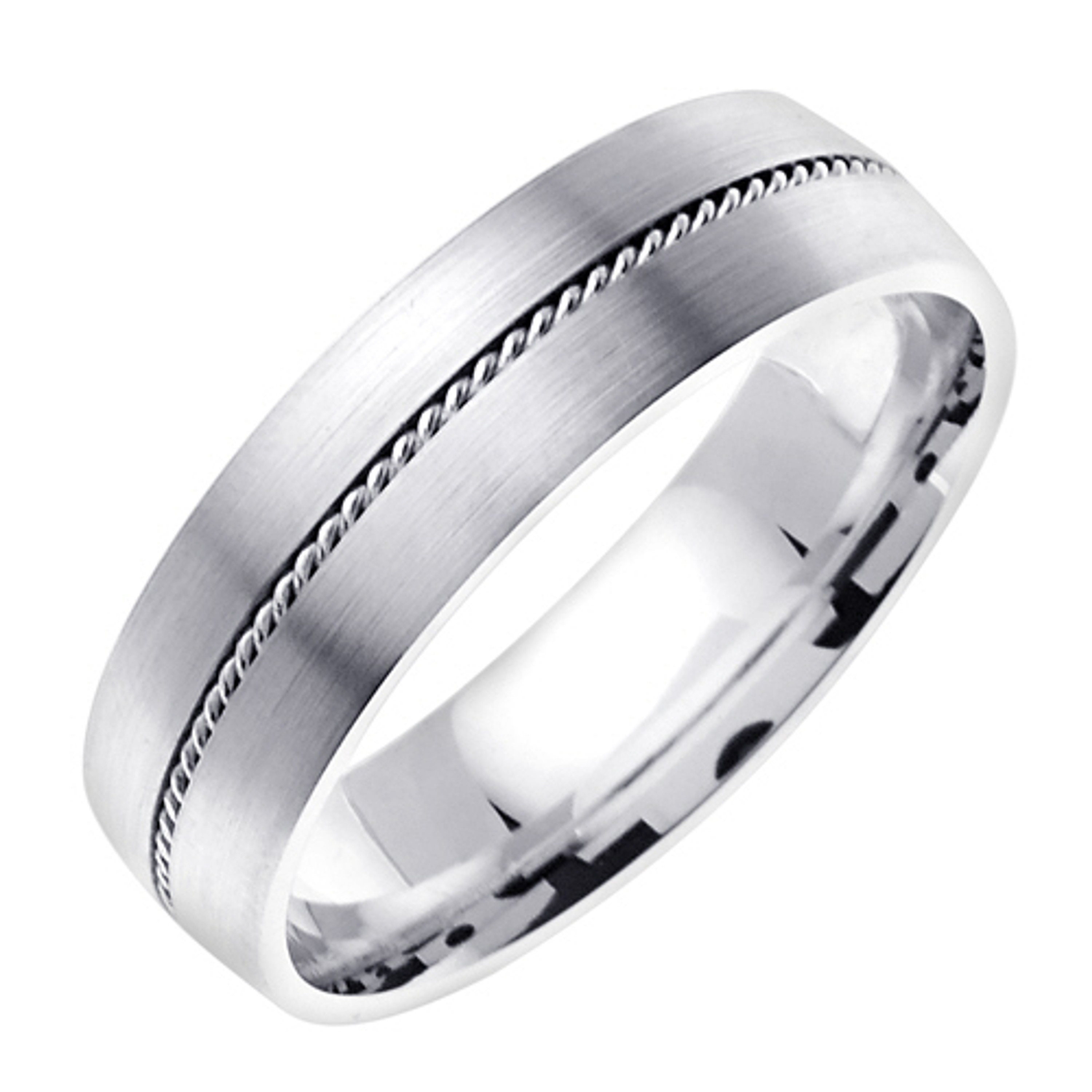 18k White Gold 6mm Handmade With Center Braided Wedding Band 18k White Gold 6mm Handmade With Center Braided Wedding Band