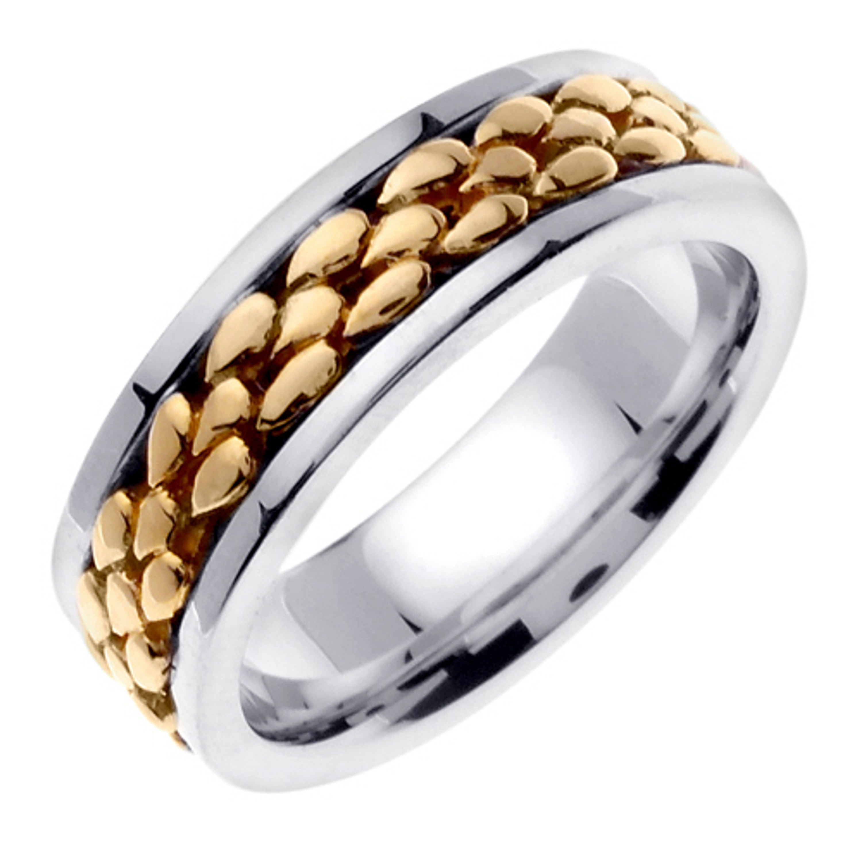 18k White Gold With yellow gold. 7mm Wide Handmade Wedding Band (542) 18k White Gold With yellow gold. 7mm Wide Handmade Wedding Band (542)