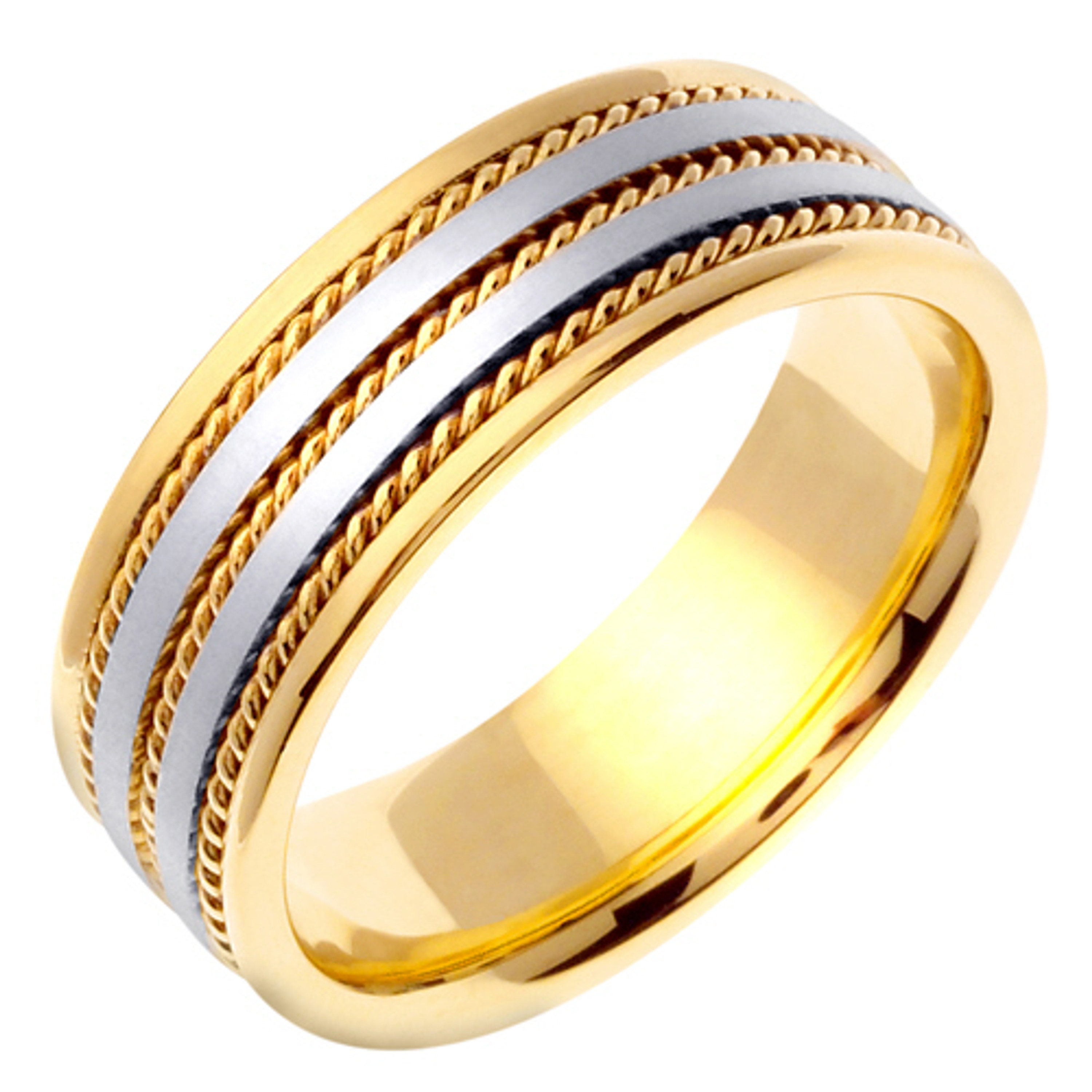 18k Yellow Gold with White Gold. 7mm Wide Handmade Wedding Band (547) 18k Yellow Gold with White Gold. 7mm Wide Handmade Wedding Band (547)