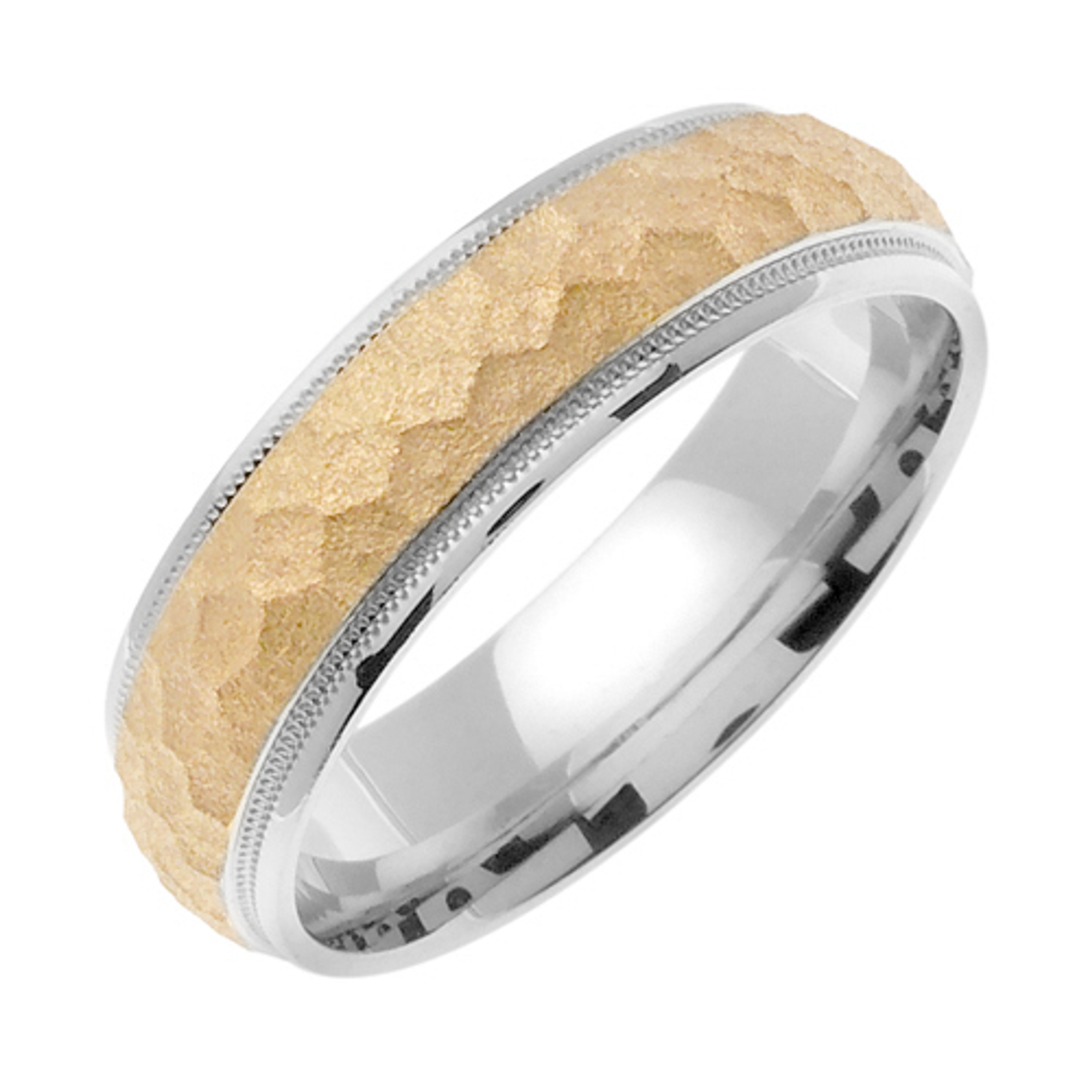 18k White Gold With yellow gold. 7mm Wide Handmade Wedding Band (626) 18k White Gold With yellow gold. 7mm Wide Handmade Wedding Band (626)