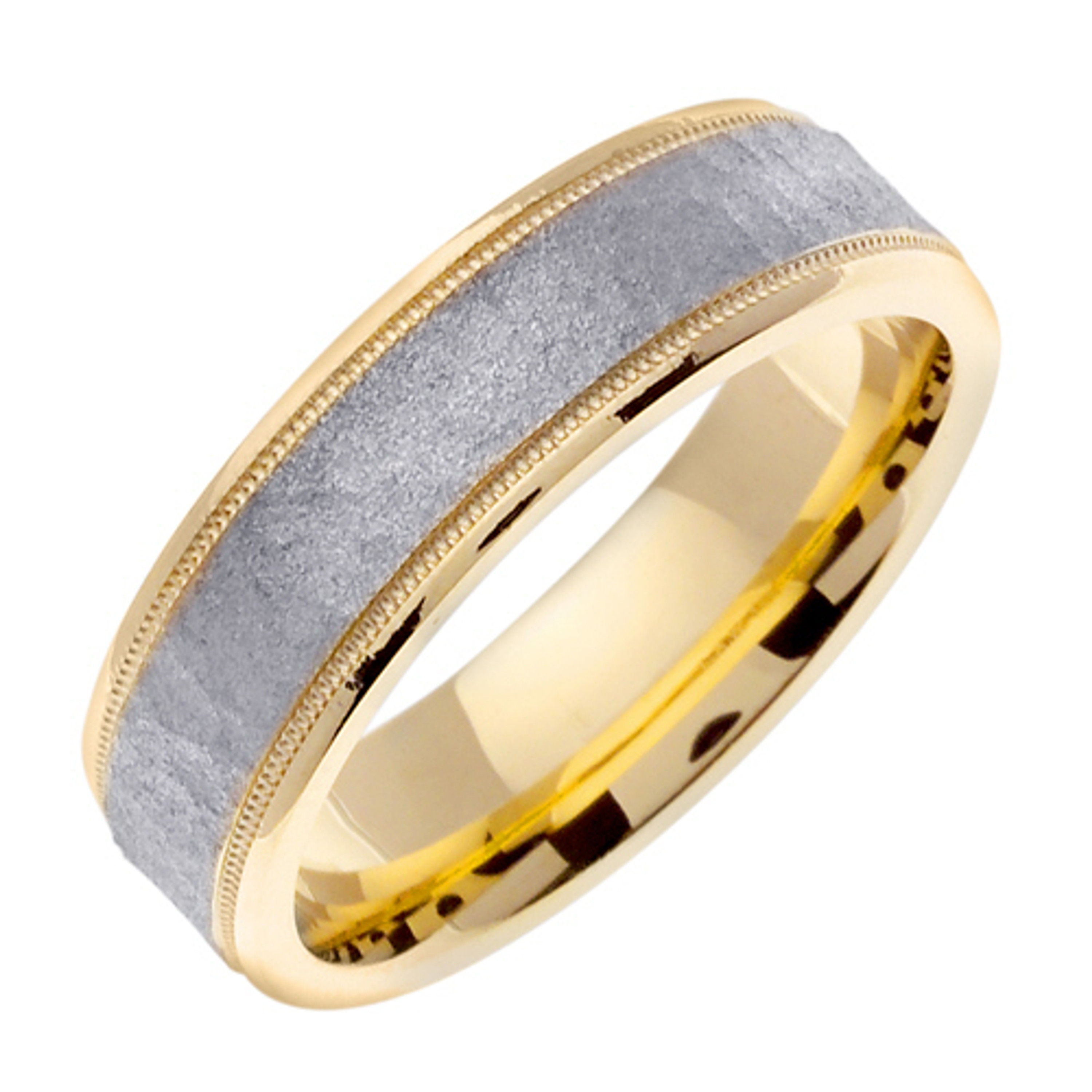 18K Yellow Gold 6mm Wide Yellow Gold With White Gold Handmade Wedding Band 18K Yellow Gold 6mm Wide Yellow Gold With White Gold Handmade Wedding Band