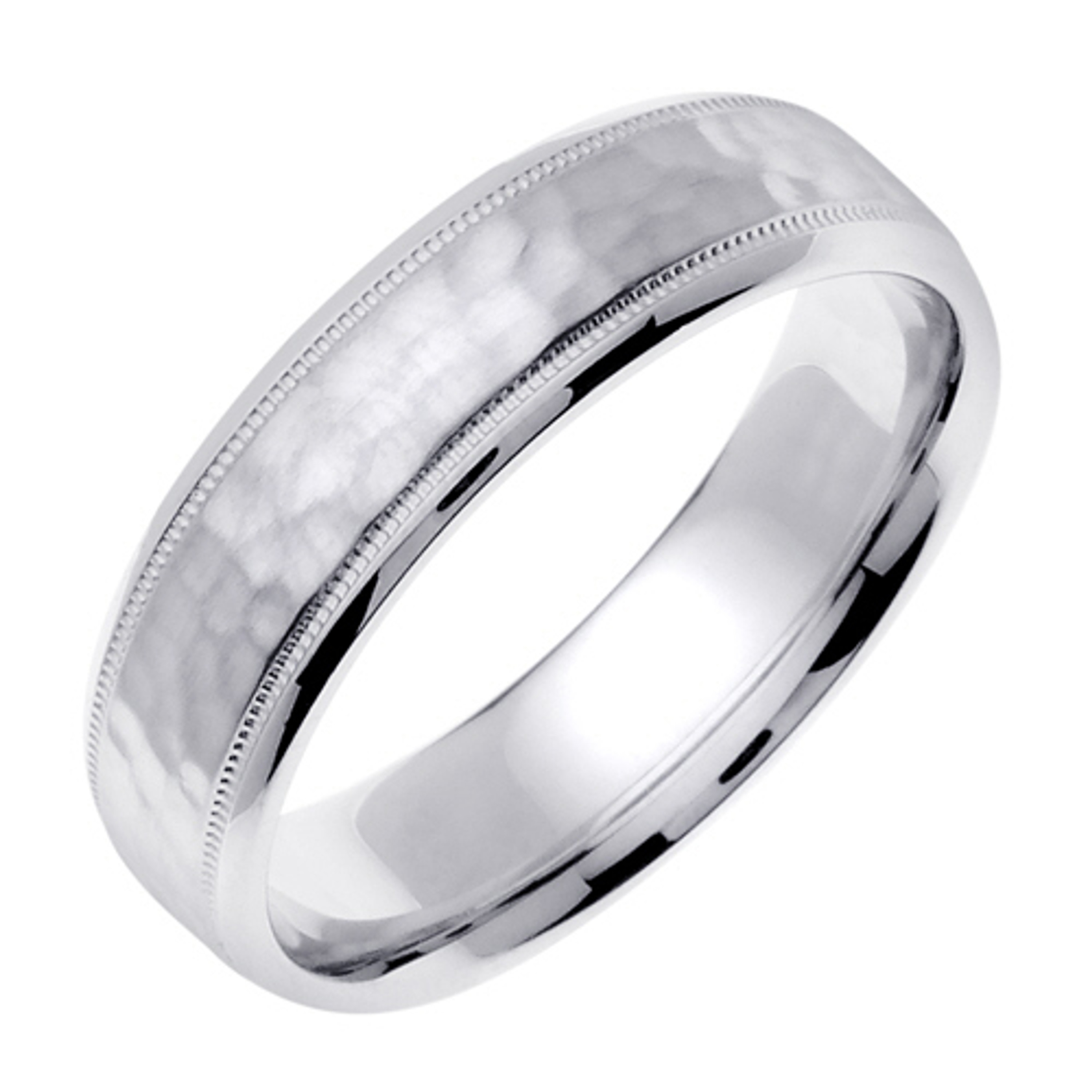 18k White Gold 6mm Handmade Hammered Wedding Band 18k White Gold 6mm Handmade Hammered Wedding Band