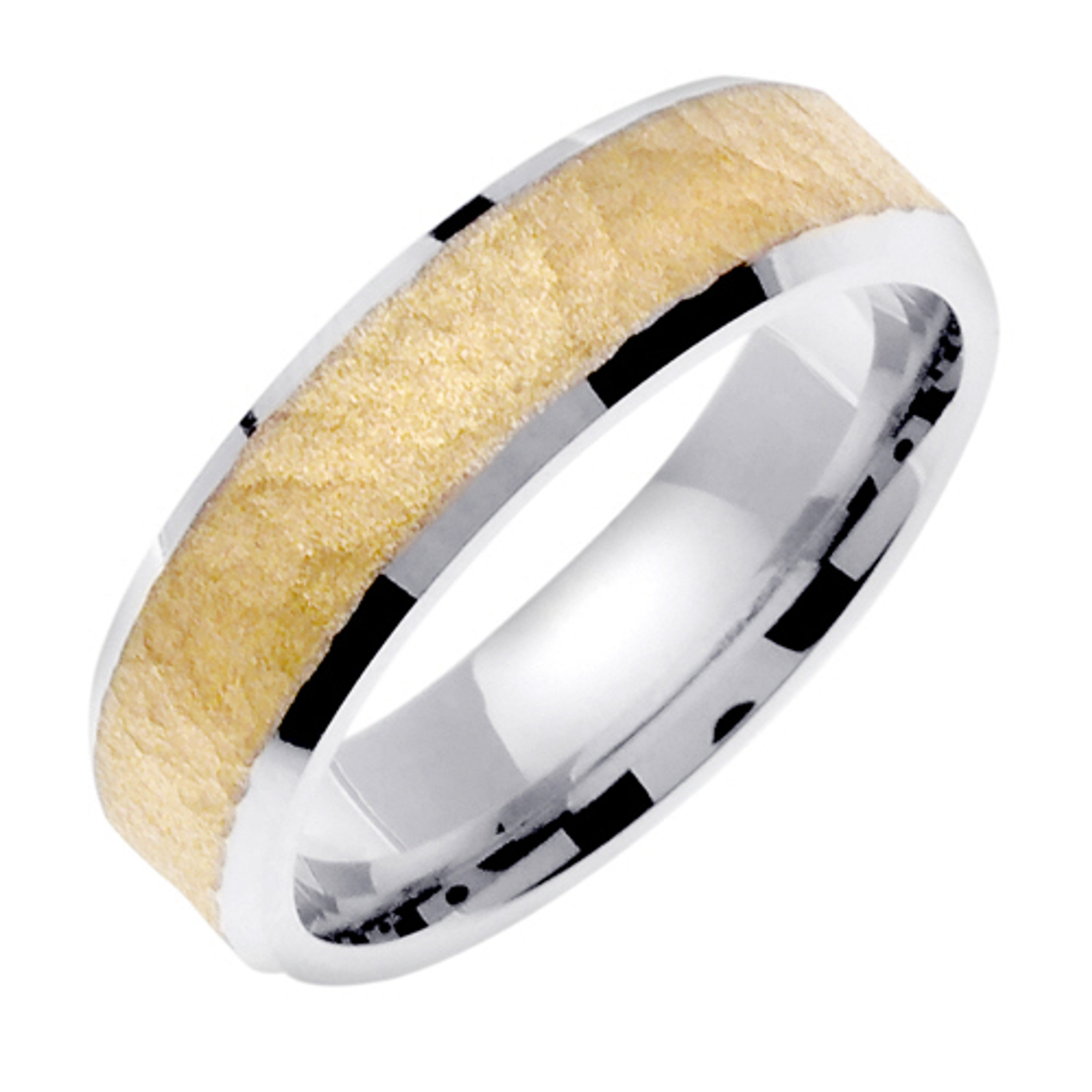 18k White Gold With yellow gold. 6.5mm Wide Handmade Wedding Band (634) 18k White Gold With yellow gold. 6.5mm Wide Handmade Wedding Band (634)