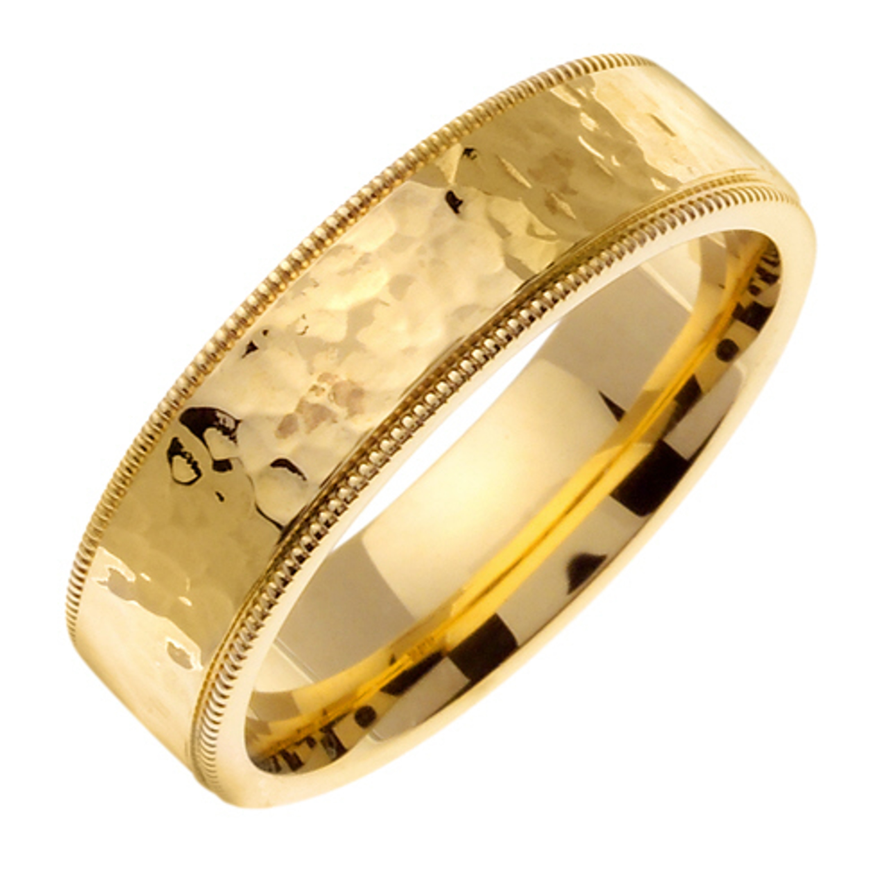 18k Yellow Gold 7mm Handmade Flat Hammered Wedding Band 18k Yellow Gold 7mm Handmade Flat Hammered Wedding Band