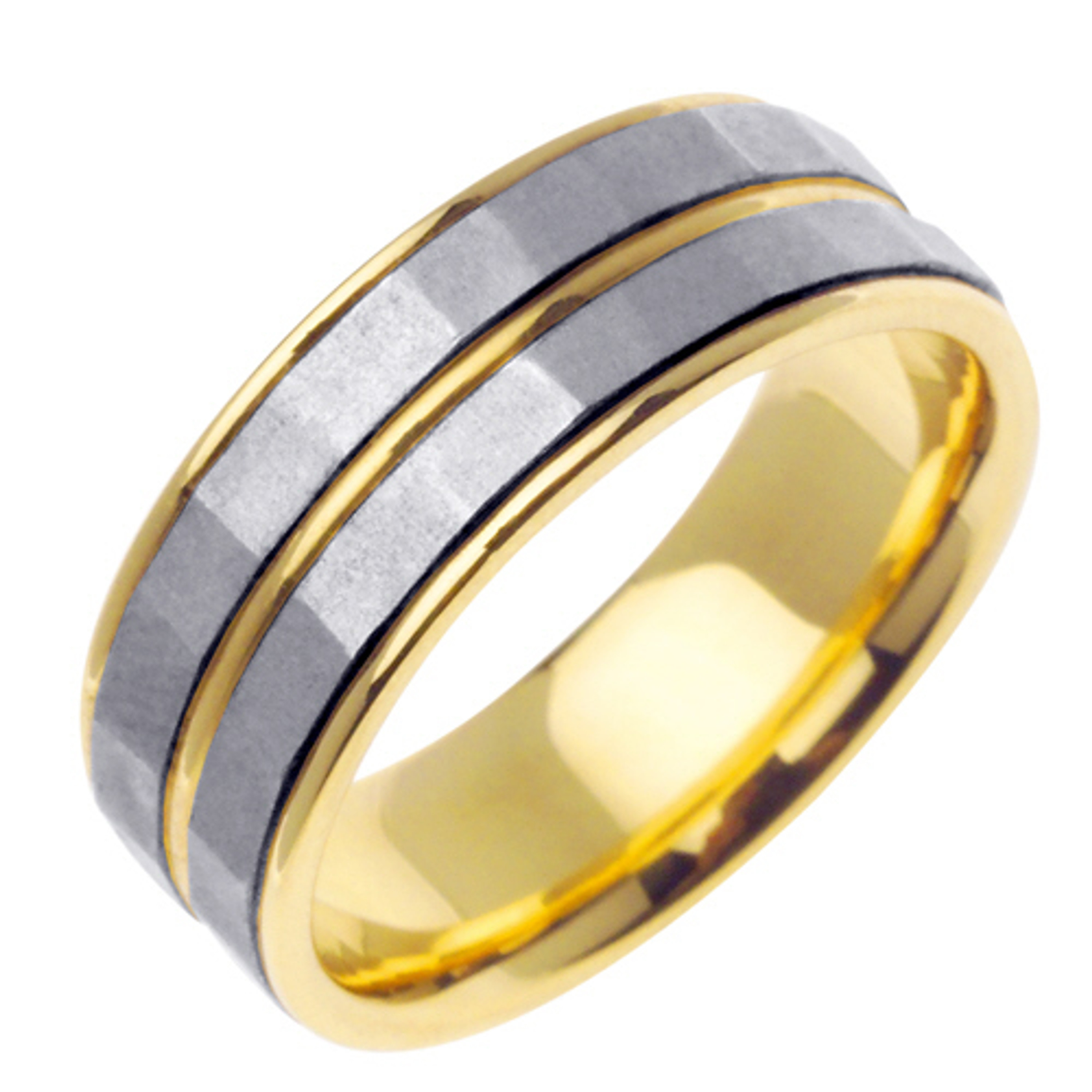 18k Yellow Gold with White Gold. 7.5mm Wide Two Rows Handmade Wedding Band 18k Yellow Gold with White Gold. 7.5mm Wide Two Rows Handmade Wedding Band
