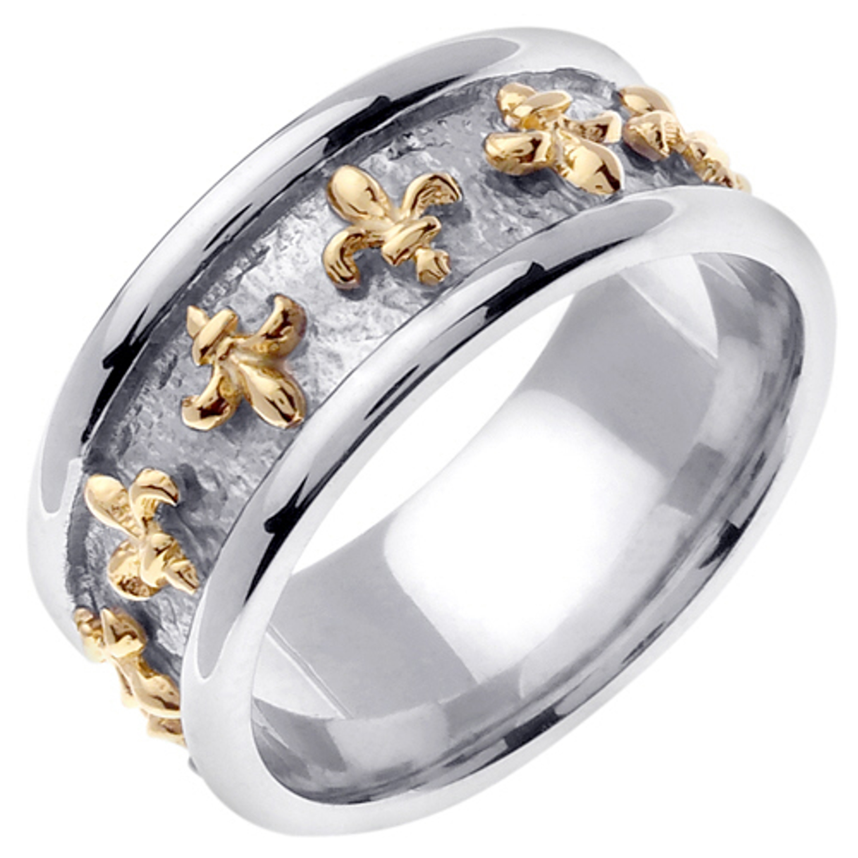 18k Two Tone Gold 9mm Fleur De Lis Wedding Band 18k Two Tone Gold 9mm Fleur De Lis Wedding Band