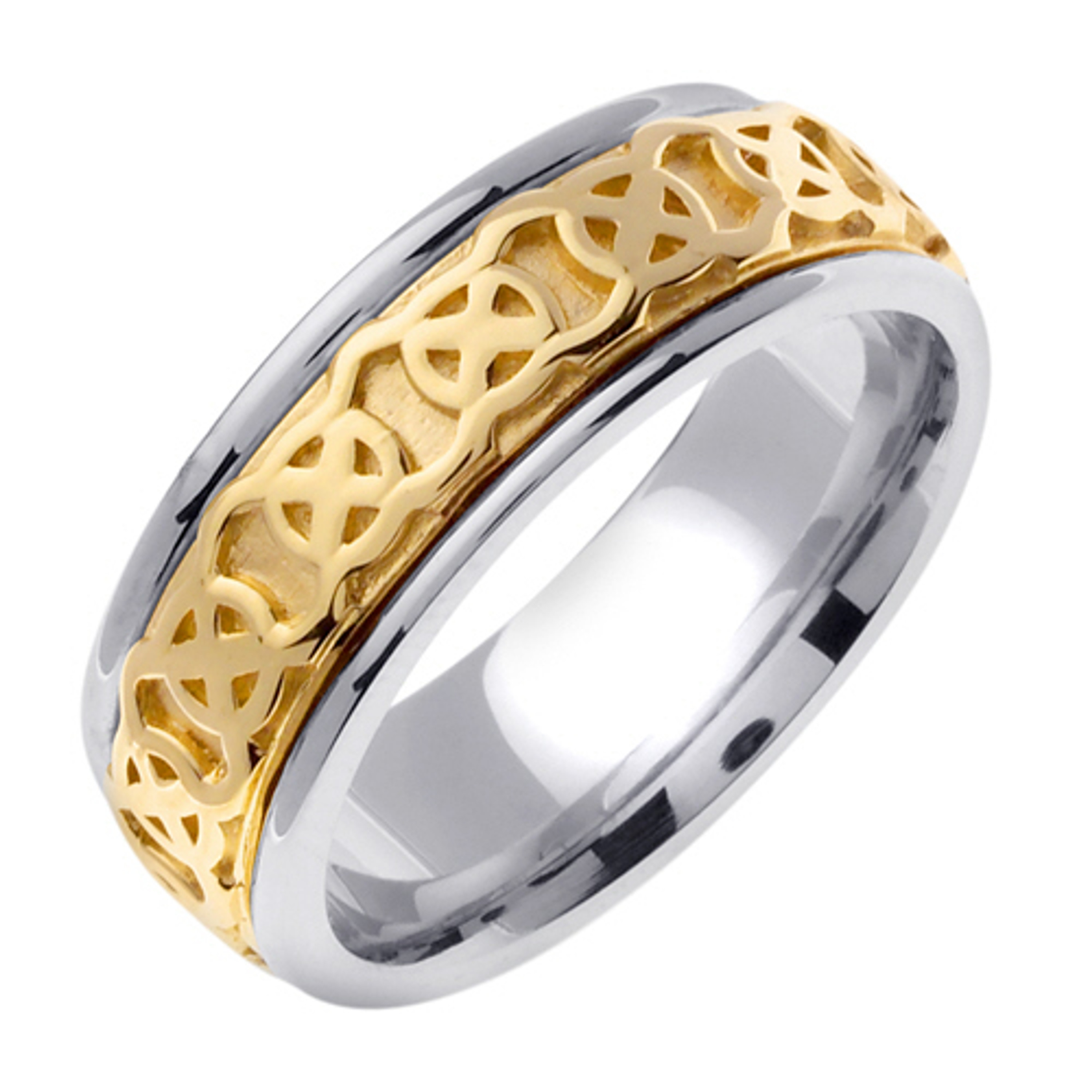 18k Yellow and White Gold 7.5mm Celtic Wedding Band 18k Yellow and White Gold 7.5mm Celtic Wedding Band