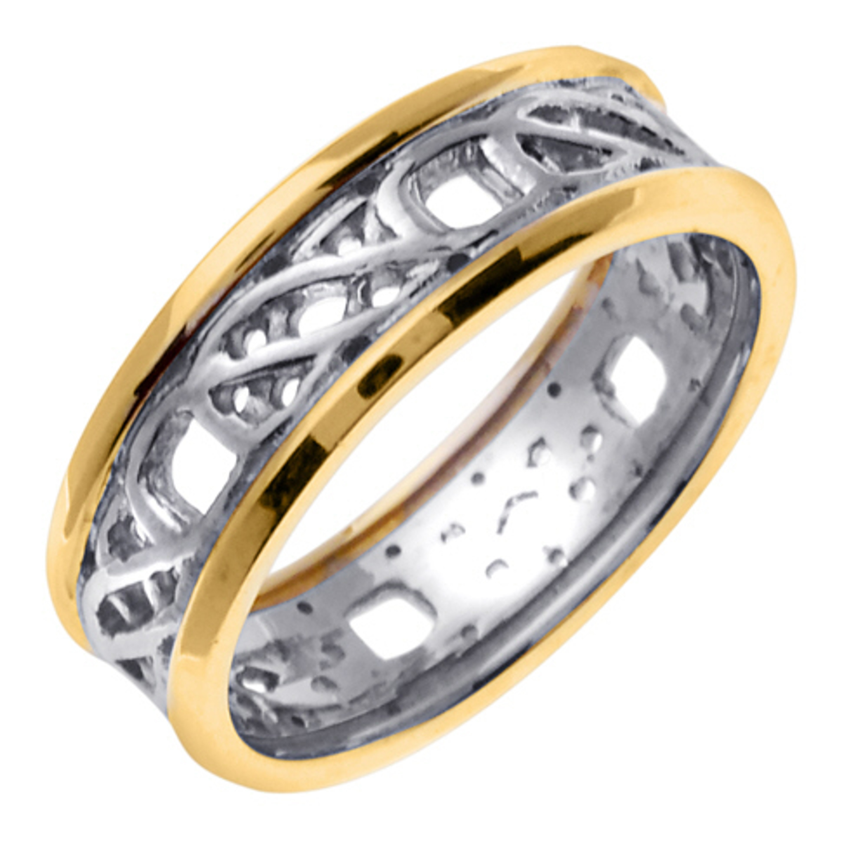 18k White and Yellow Gold 7.0mm Handmade Celtic Wedding Band 18k White and Yellow Gold 7.0mm Handmade Celtic Wedding Band