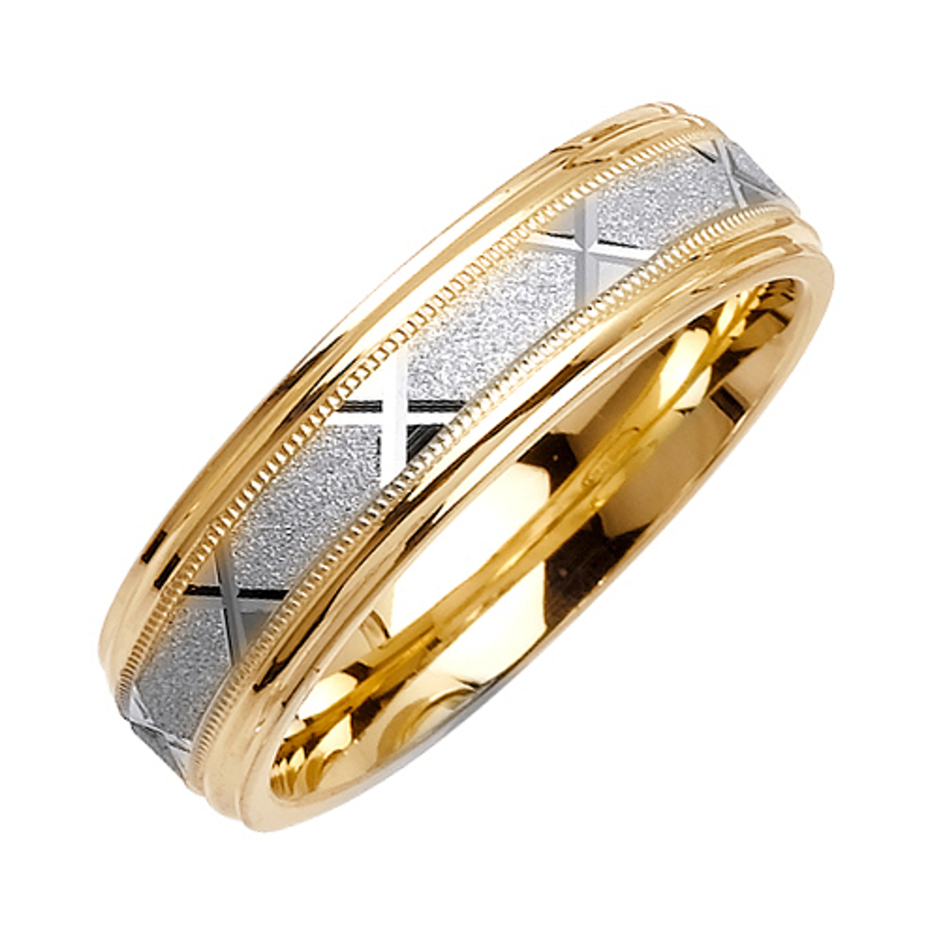 18K Yellow Gold 6mm Wide Yellow Gold With White Gold Handmade Wedding Band 18K Yellow Gold 6mm Wide Yellow Gold With White Gold Handmade Wedding Band