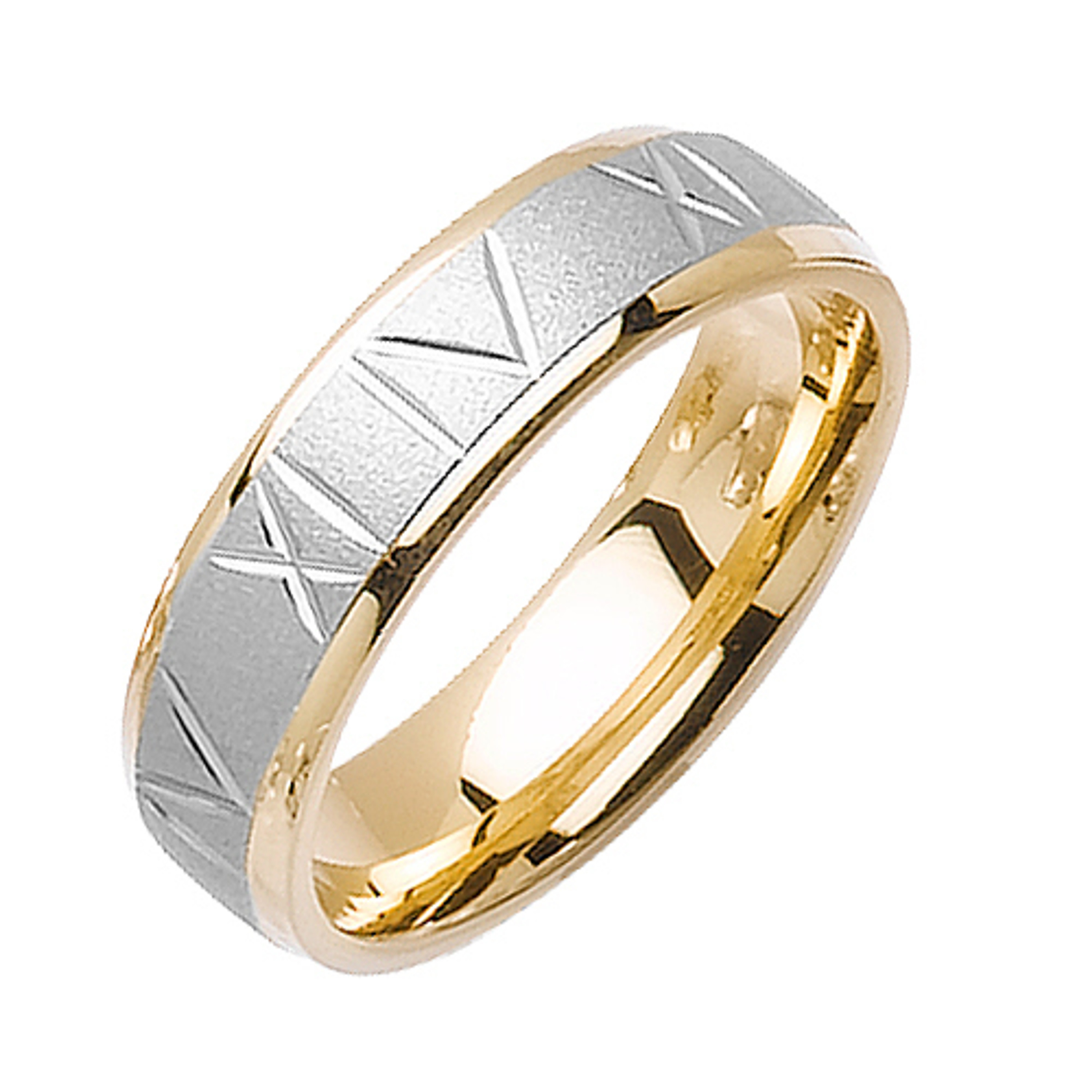 18K Yellow Gold With White Gold 6mm Handmade Roman Numeral Wedding Band 18K Yellow Gold With White Gold 6mm Handmade Roman Numeral Wedding Band