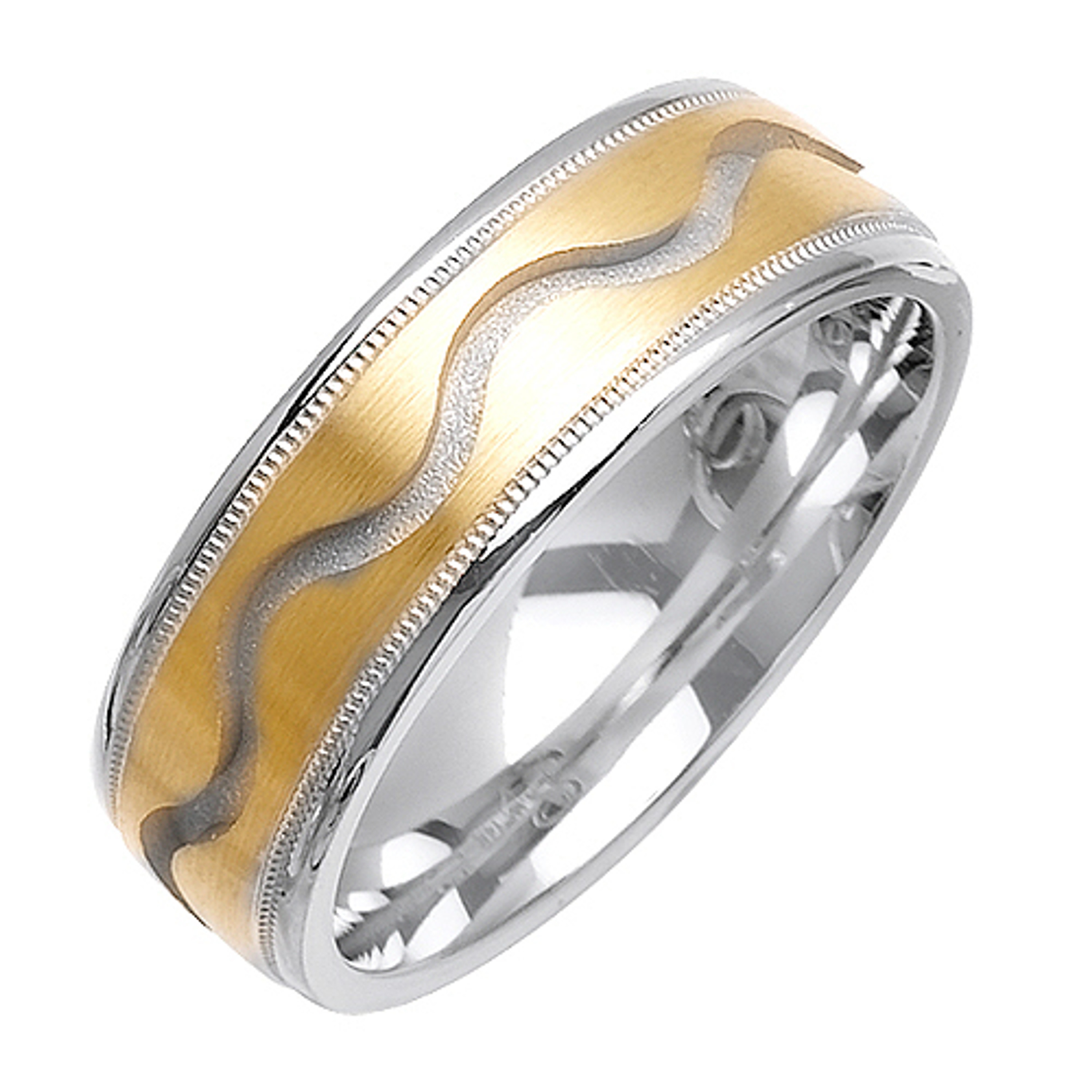 18k Yellow Gold with White Gold. 7mm Wide Handmade Wedding Band (1031) 18k Yellow Gold with White Gold. 7mm Wide Handmade Wedding Band (1031)