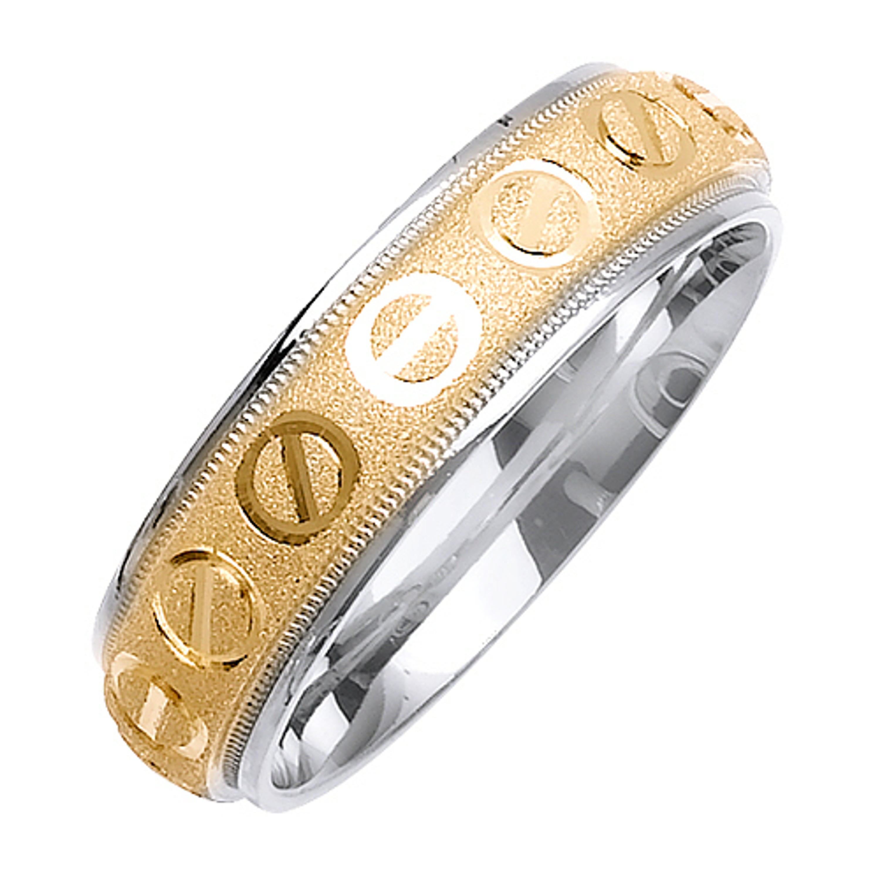 18K Yellow Gold With White Gold 6mm Handmade Screw Pattern Wedding Band 18K Yellow Gold With White Gold 6mm Handmade Screw Pattern Wedding Band