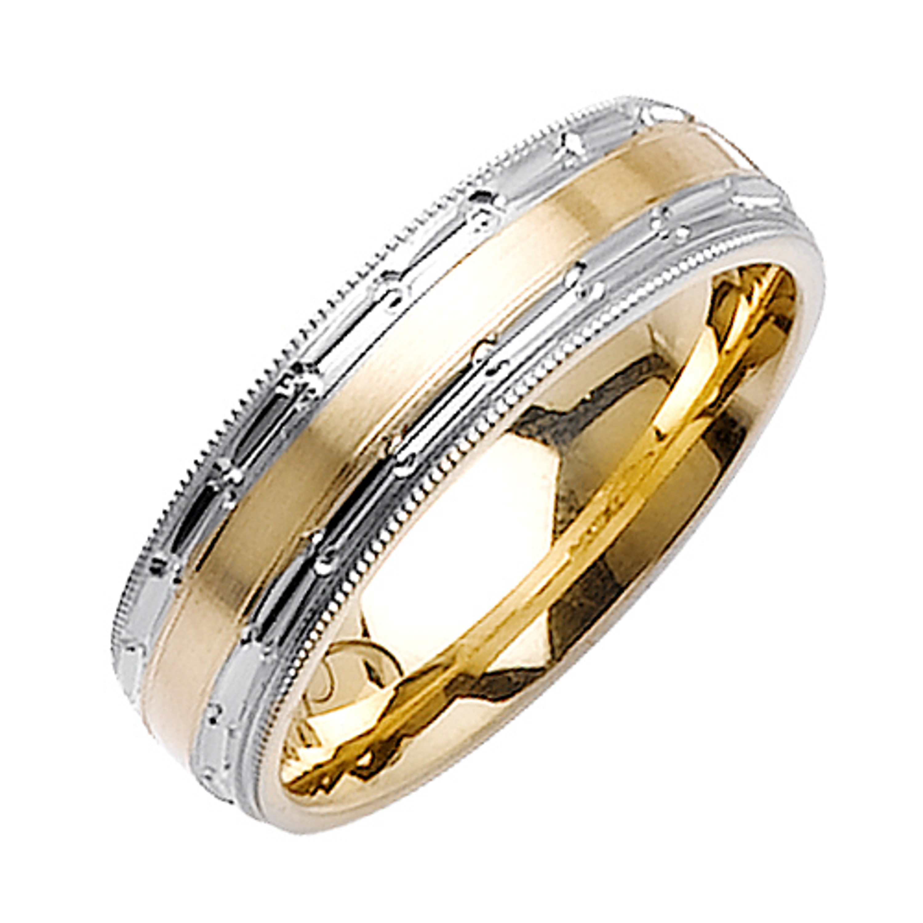 18K Yellow Gold With White Gold 6mm Greek Pattern Handmade Wedding Band 18K Yellow Gold With White Gold 6mm Greek Pattern Handmade Wedding Band