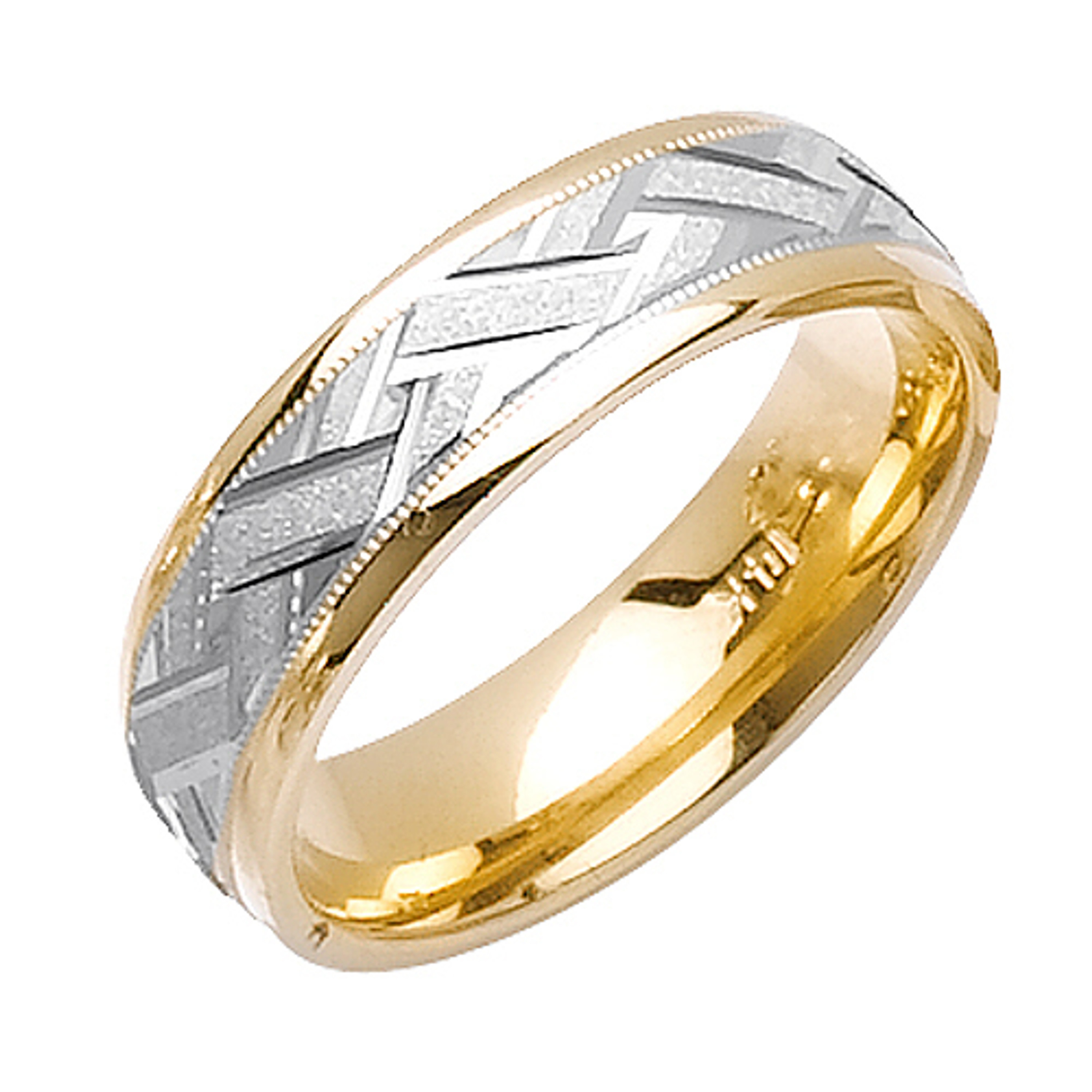 18K Yellow Gold With White Gold 6mm Wave Pattern Handmade Wedding Band 18K Yellow Gold With White Gold 6mm Wave Pattern Handmade Wedding Band
