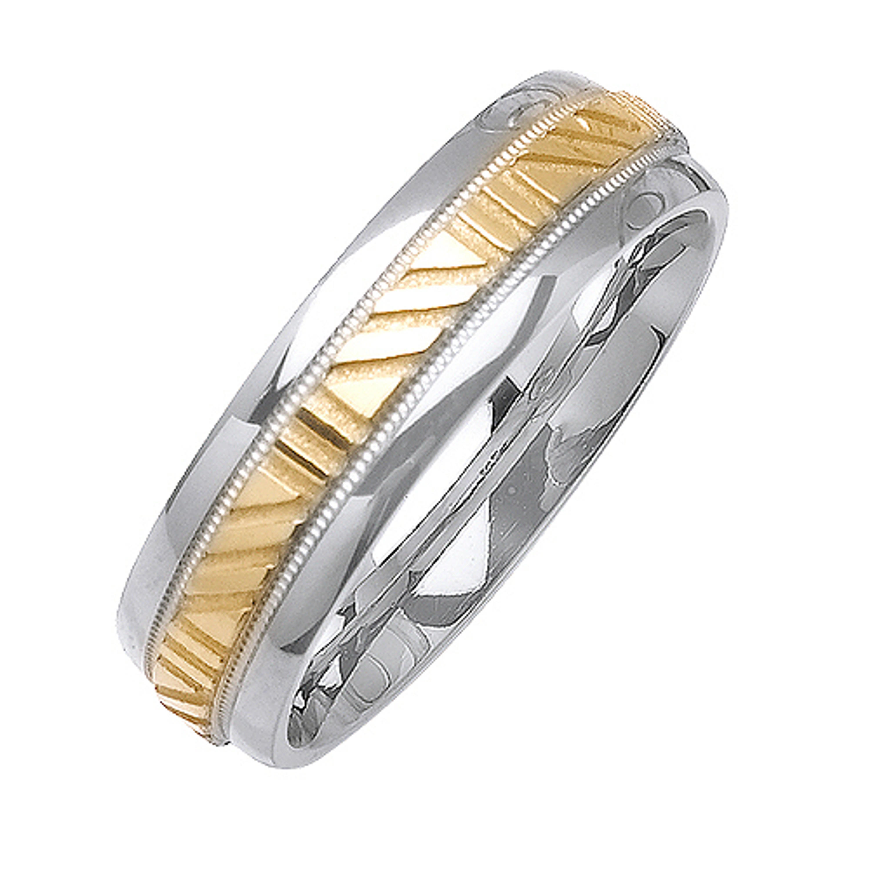18K Yellow Gold On White Gold Circle Pattern 6mm Handmade Wedding Band 18K Yellow Gold On White Gold Circle Pattern 6mm Handmade Wedding Band
