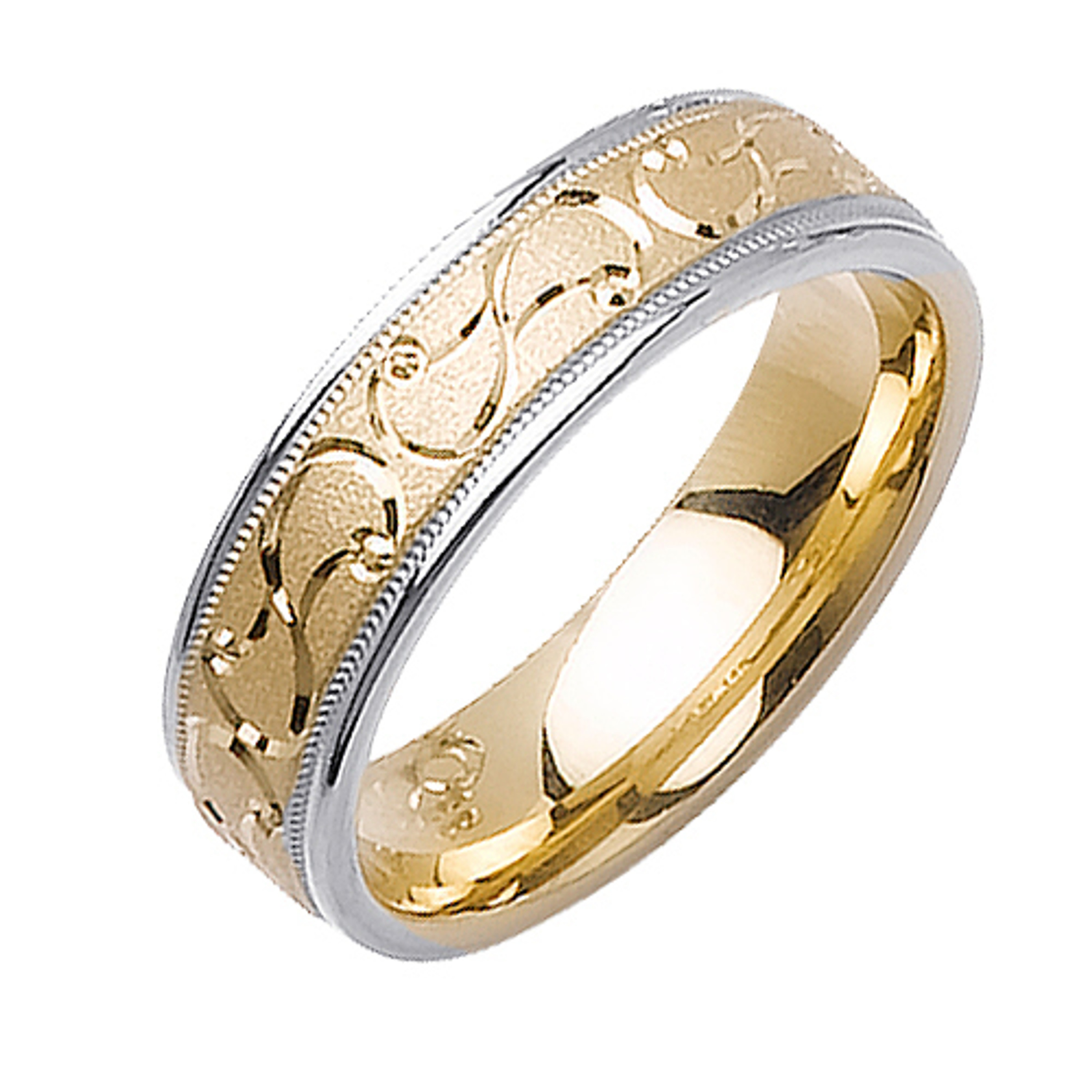 18K Yellow Gold With White Gold 6mm Screw Pattern Handmade Wedding Band 18K Yellow Gold With White Gold 6mm Screw Pattern Handmade Wedding Band