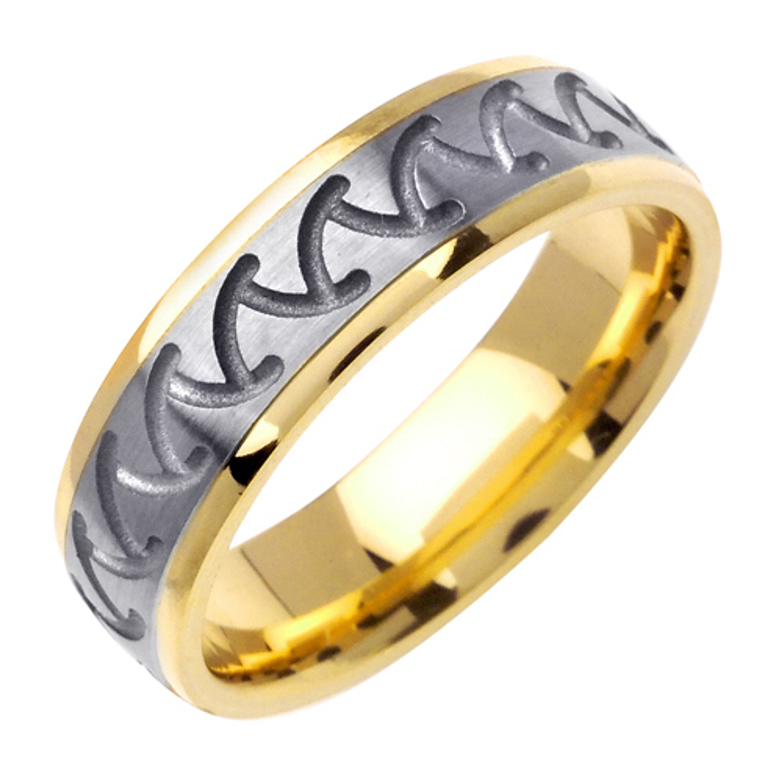 18k Yellow Gold with White Gold. 6mm Wide Handmade Wedding Band (1043) 18k Yellow Gold with White Gold. 6mm Wide Handmade Wedding Band (1043)