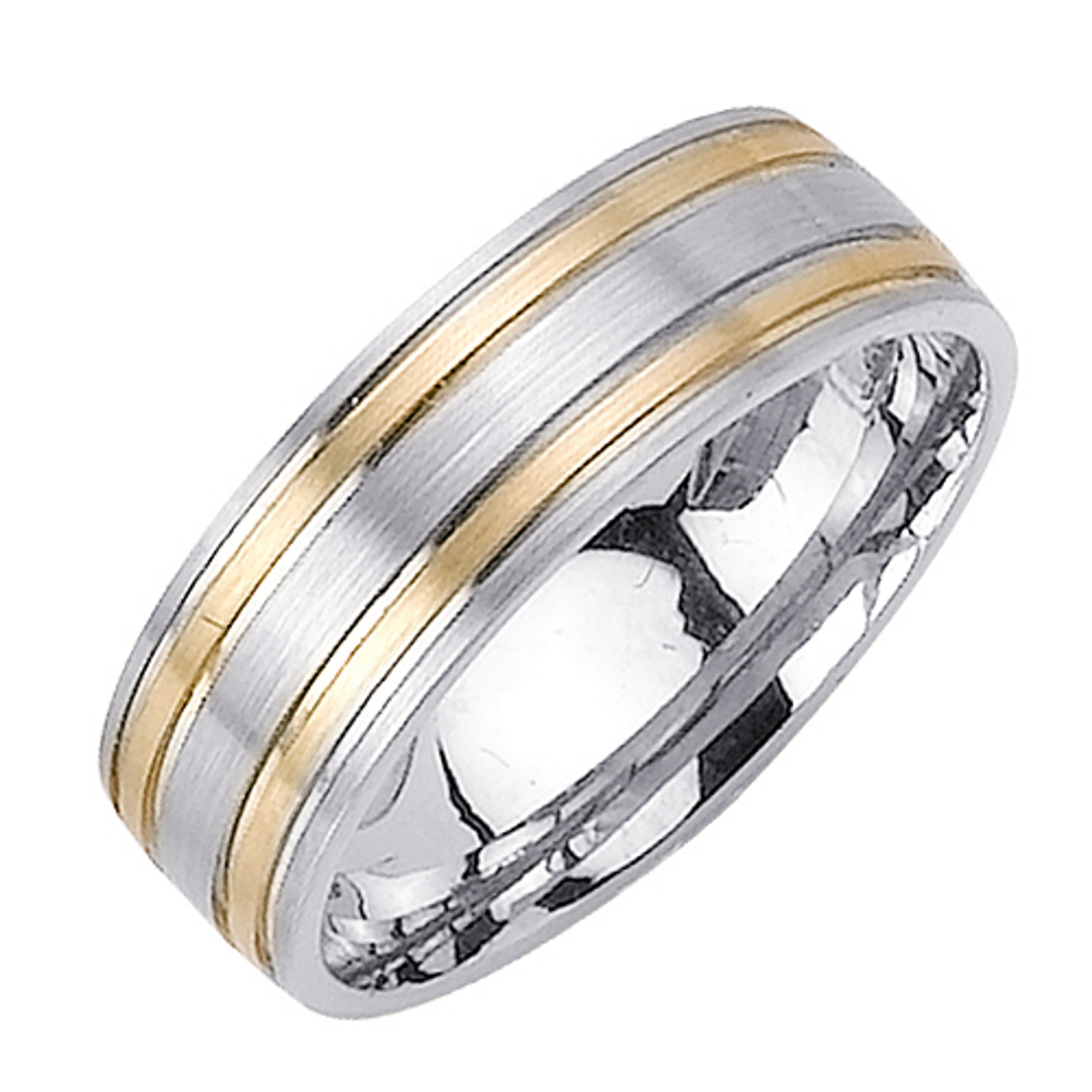 18k White Gold With yellow gold. 7mm Wide Handmade Wedding Band (1128) 18k White Gold With yellow gold. 7mm Wide Handmade Wedding Band (1128)