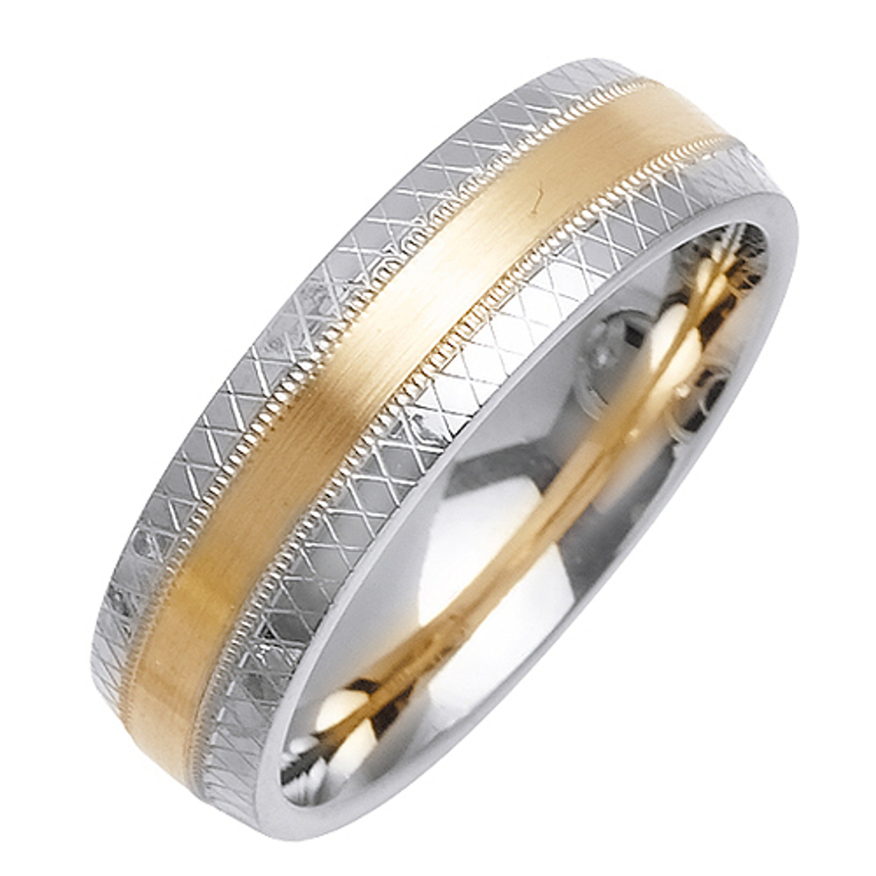 18k White Gold With yellow gold. 6.5mm Wide Handmade Wedding Band (1130) 18k White Gold With yellow gold. 6.5mm Wide Handmade Wedding Band (1130)
