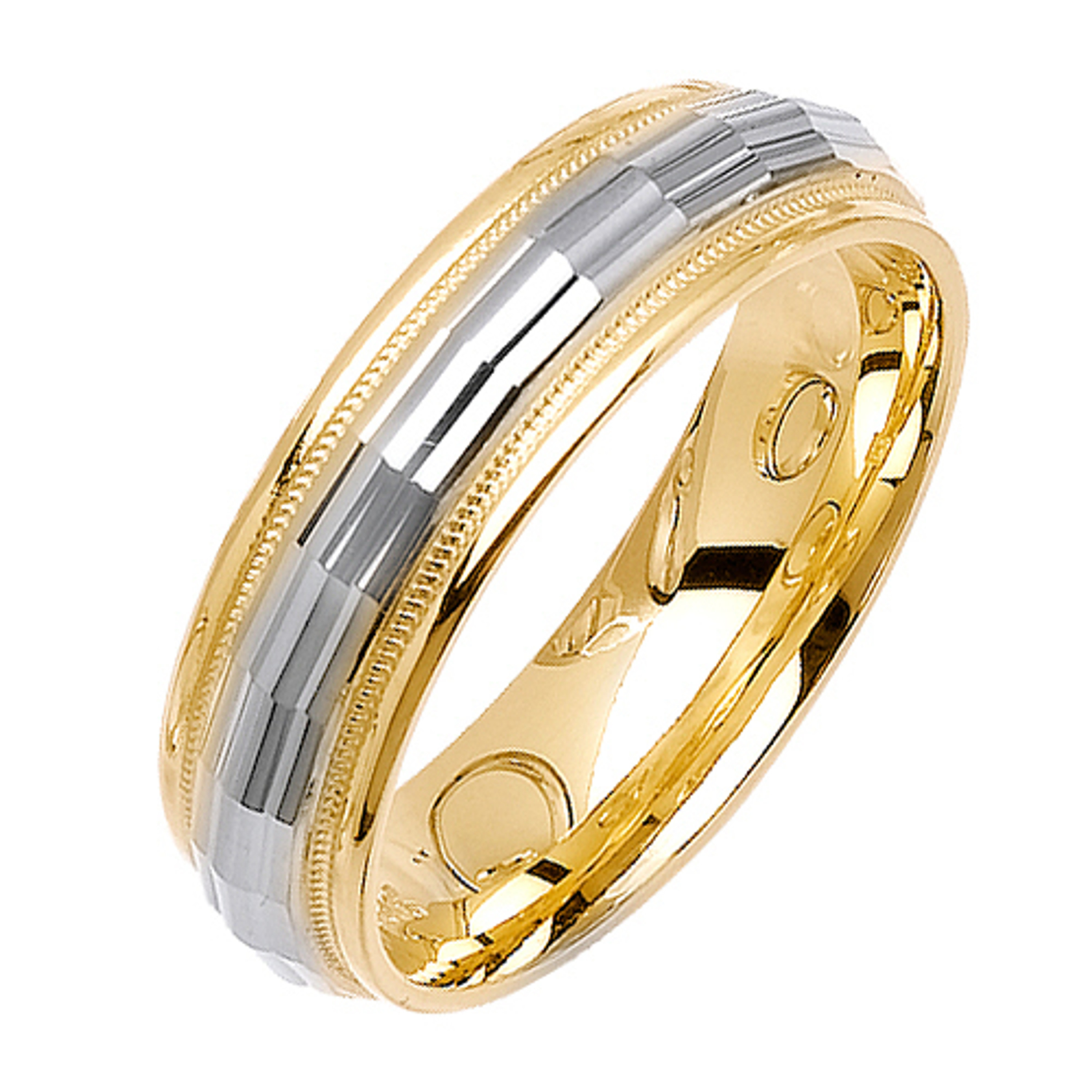 18k Yellow Gold with White Gold. 6mm Wide Handmade Wedding Band (1134) 18k Yellow Gold with White Gold. 6mm Wide Handmade Wedding Band (1134)