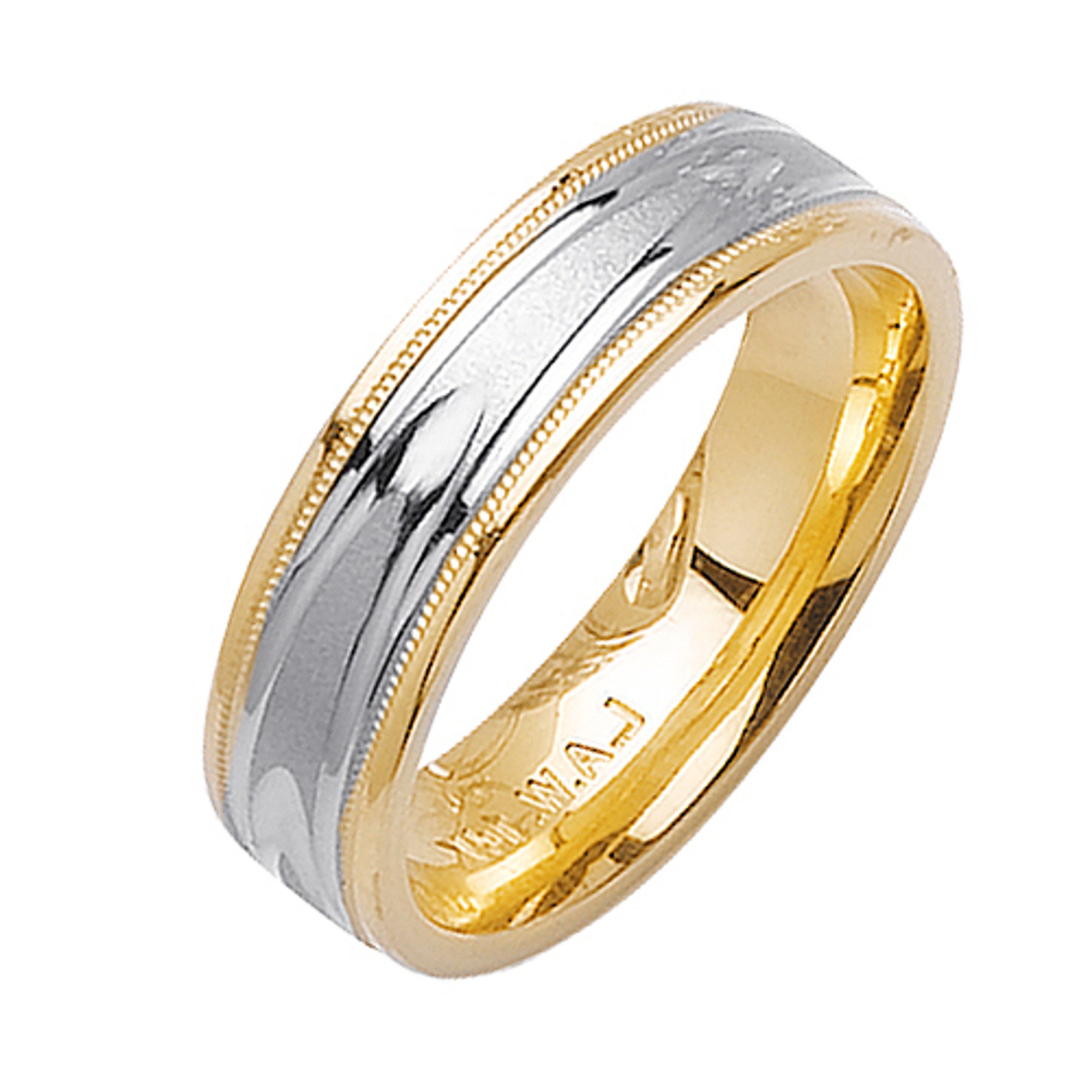 18k Yellow Gold with White Gold. 6mm Wide Handmade Wedding Band (1135) 18k Yellow Gold with White Gold. 6mm Wide Handmade Wedding Band (1135)