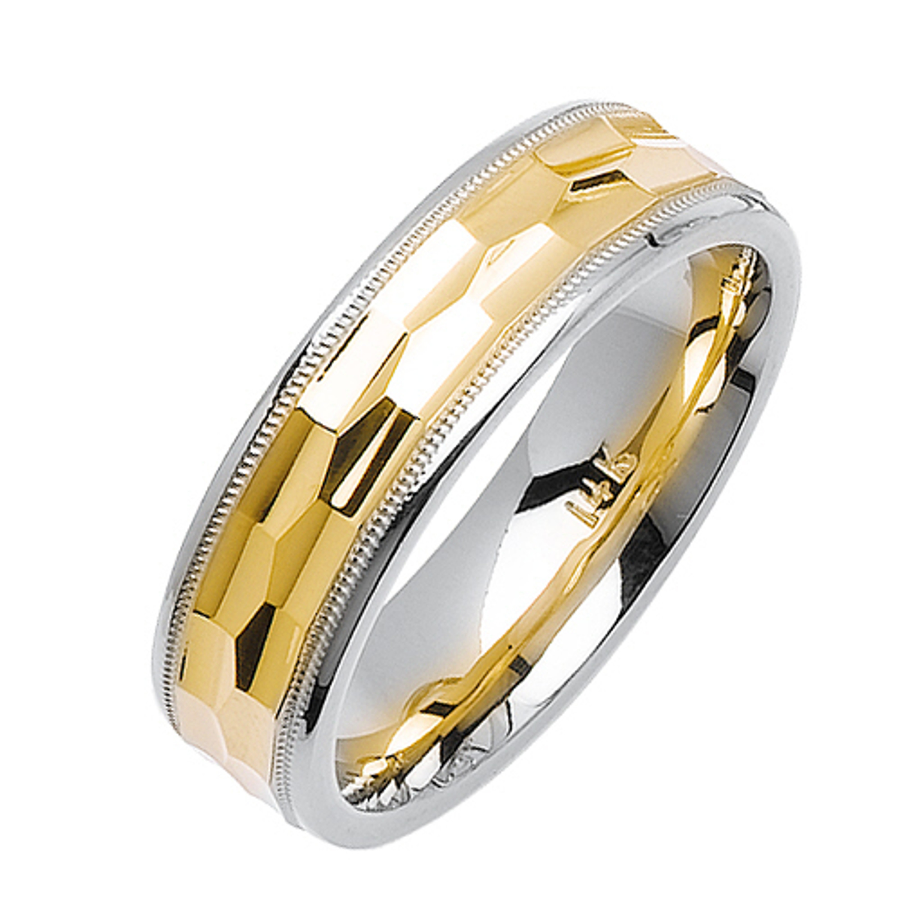18K Yellow Gold With White Gold 6mm Faceted Pattern Handmade Wedding Band 18K Yellow Gold With White Gold 6mm Faceted Pattern Handmade Wedding Band