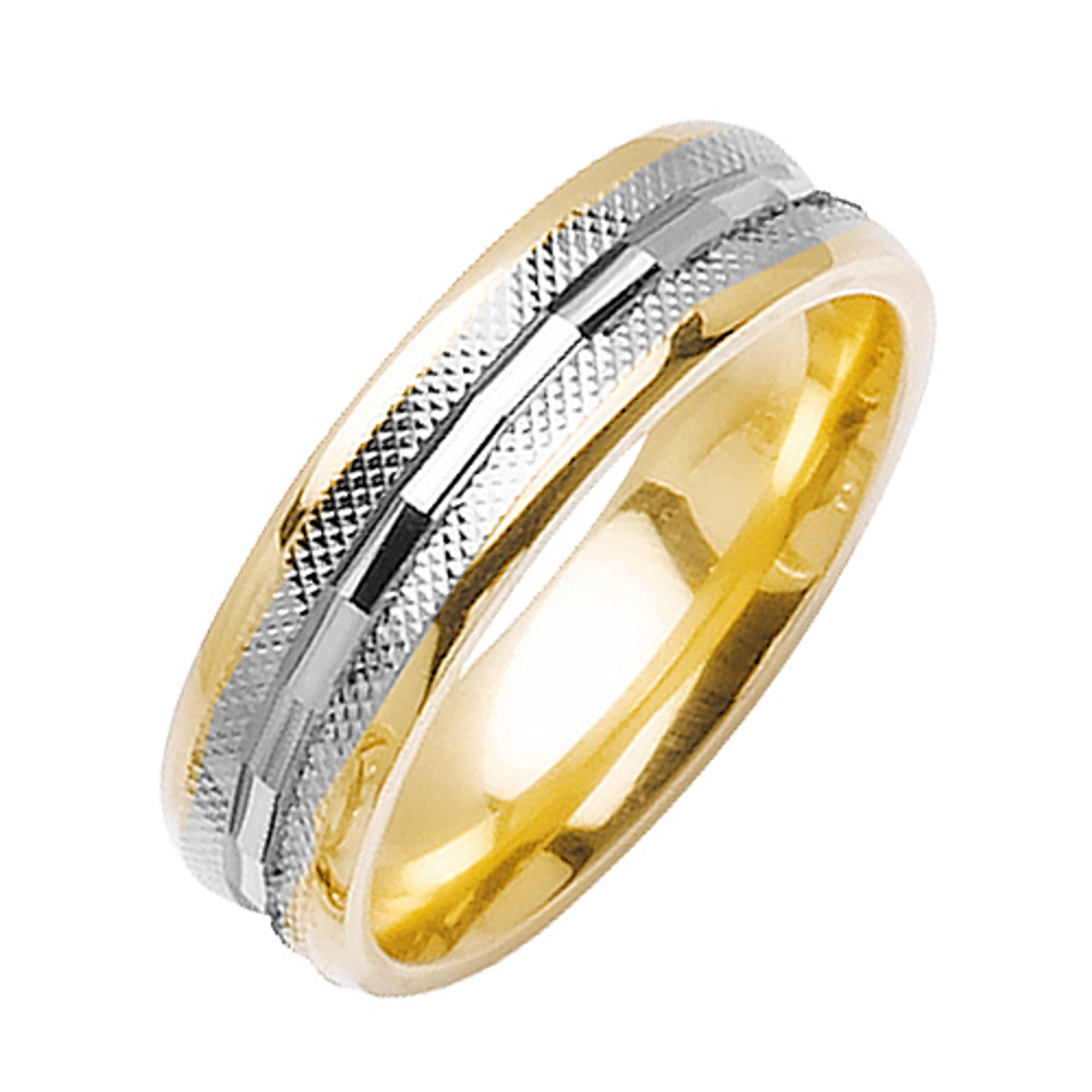 18k Yellow Gold with White Gold. 6mm Wide Handmade Wedding Band (1141) 18k Yellow Gold with White Gold. 6mm Wide Handmade Wedding Band (1141)