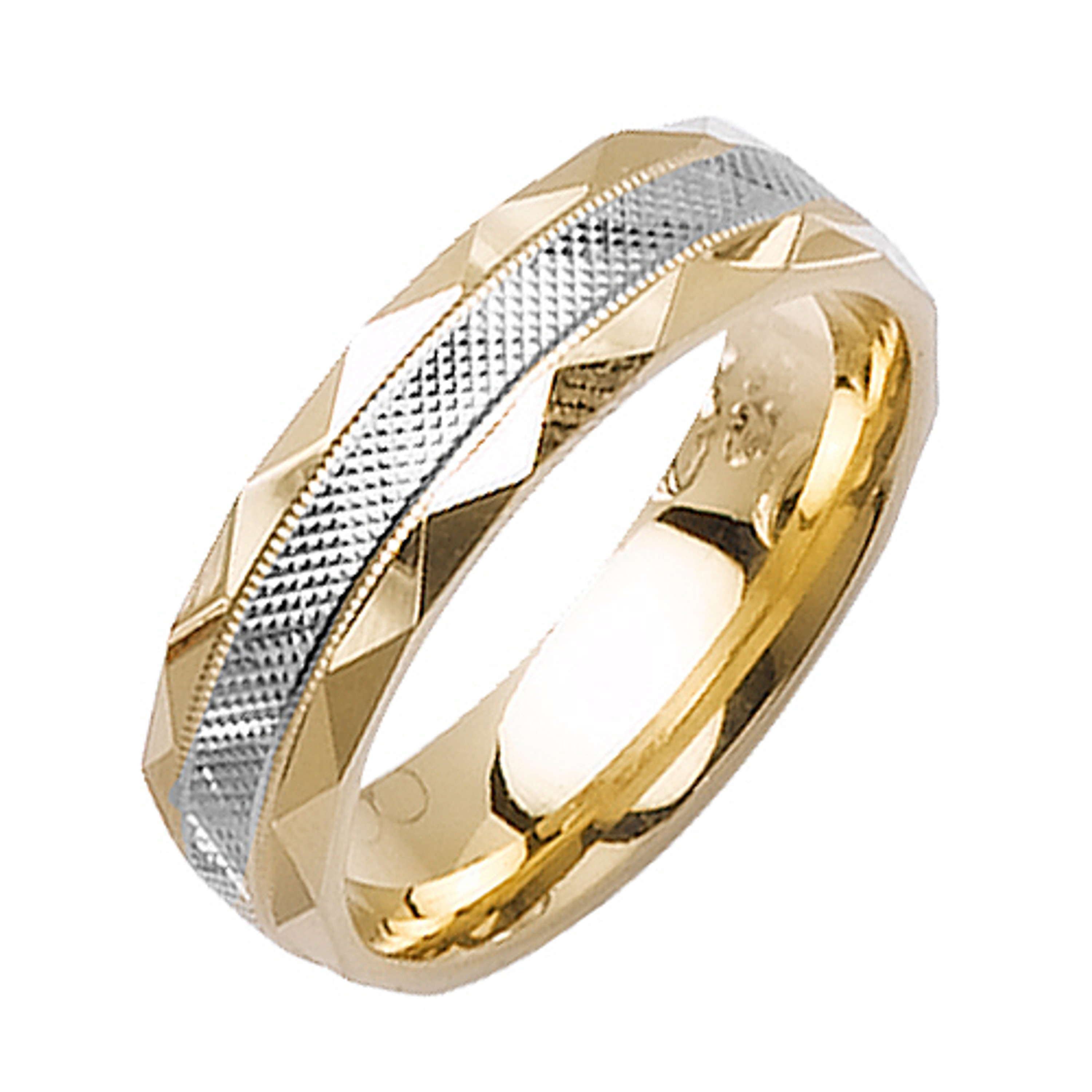 18k Yellow Gold with White Gold. 6mm Wide Handmade Wedding Band (1142) 18k Yellow Gold with White Gold. 6mm Wide Handmade Wedding Band (1142)
