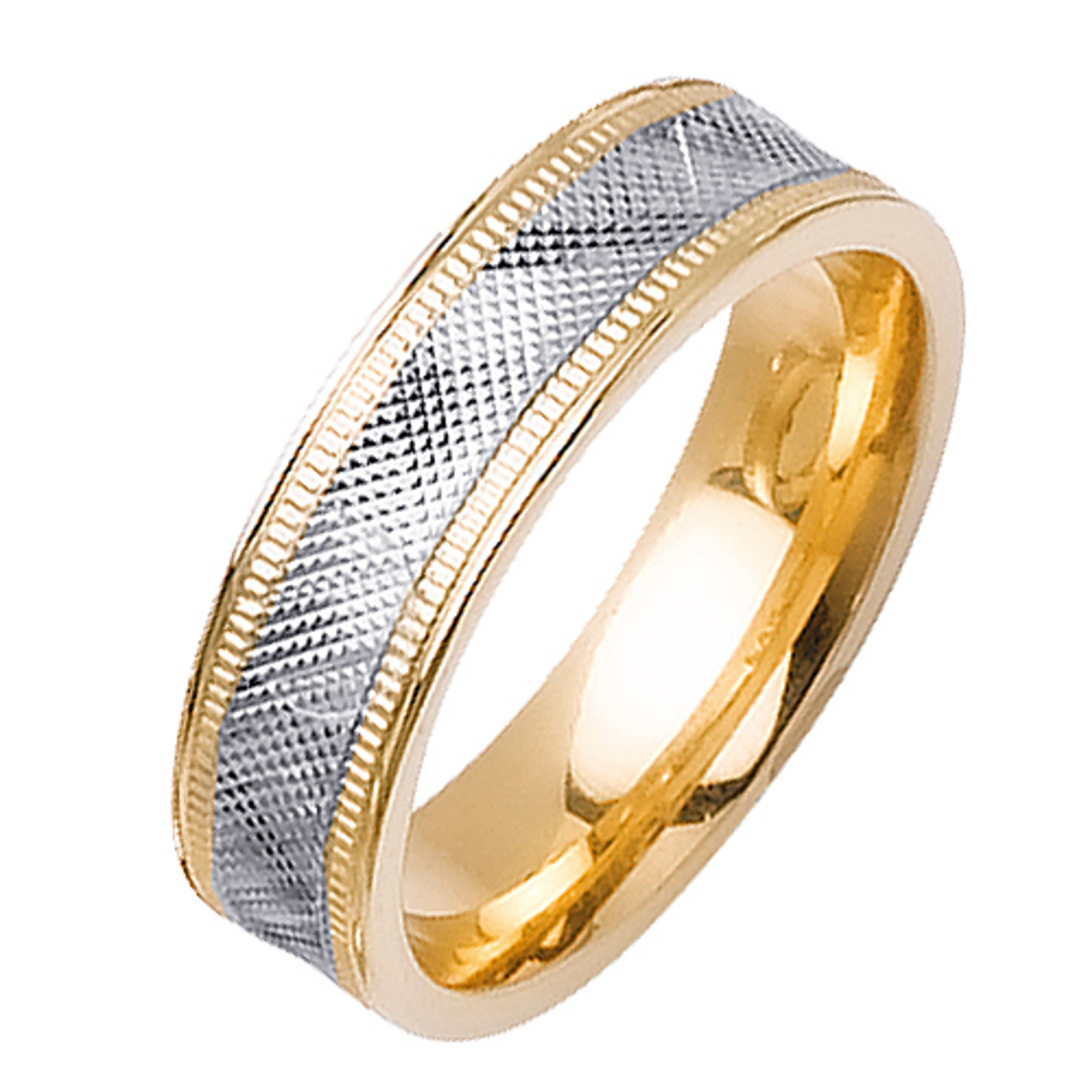 18k Yellow Gold with White Gold. 6mm Wide Handmade Wedding Band (1143) 18k Yellow Gold with White Gold. 6mm Wide Handmade Wedding Band (1143)