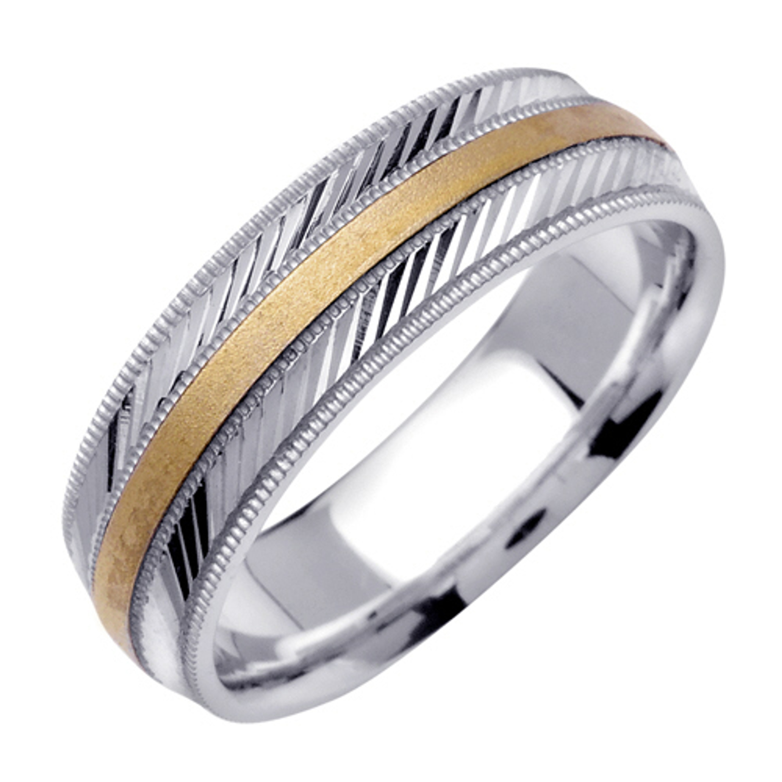 18k White Gold With yellow gold. 6.5mm Wide Handmade Wedding Band (1227) 18k White Gold With yellow gold. 6.5mm Wide Handmade Wedding Band (1227)