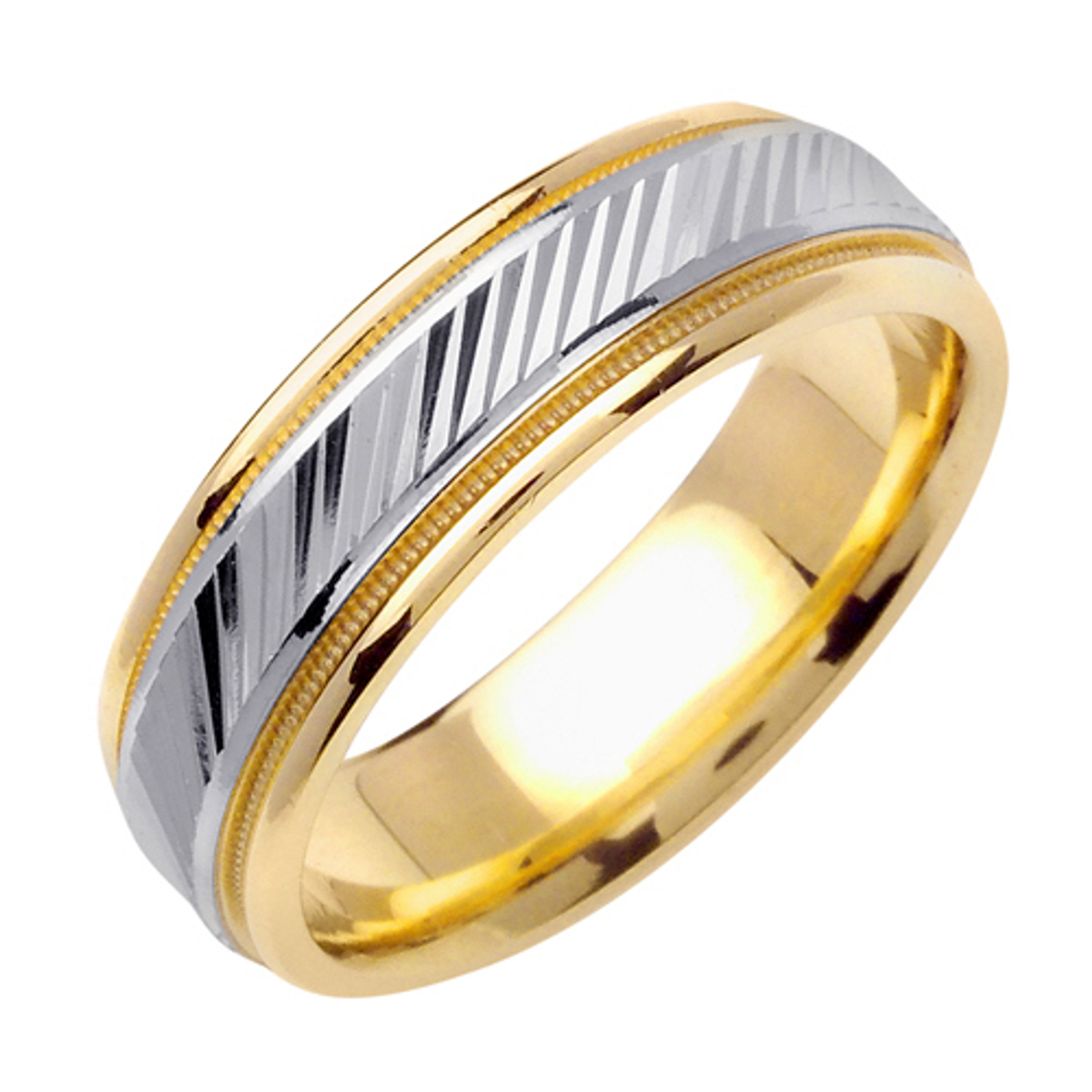 18K Yellow Gold 6.5mm Wide Yellow Gold With White Gold Handmade Wedding Band 18K Yellow Gold 6.5mm Wide Yellow Gold With White Gold Handmade Wedding Band