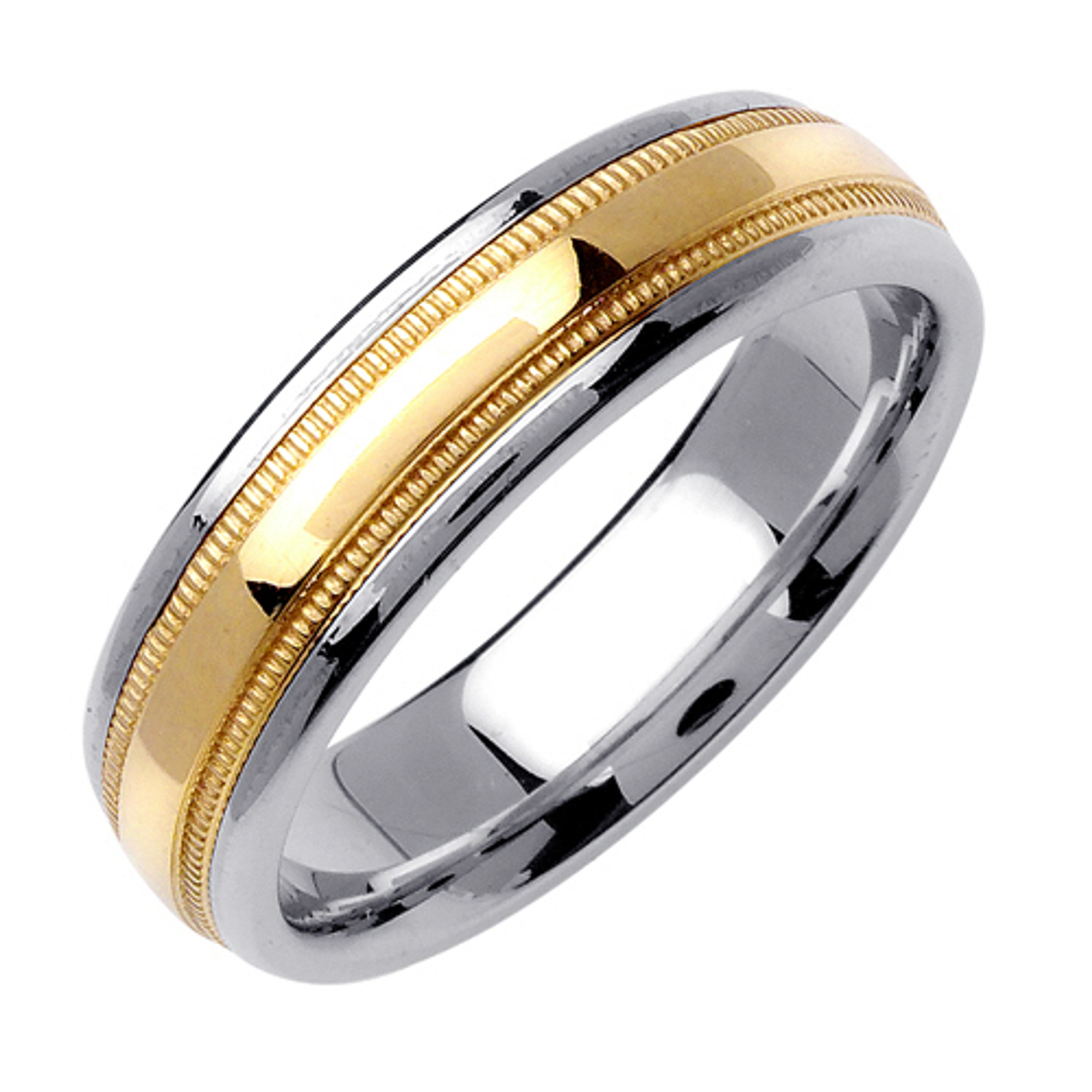 18k White Gold With yellow gold. 6.5mm Wide Handmade Wedding Band (1232) 18k White Gold With yellow gold. 6.5mm Wide Handmade Wedding Band (1232)