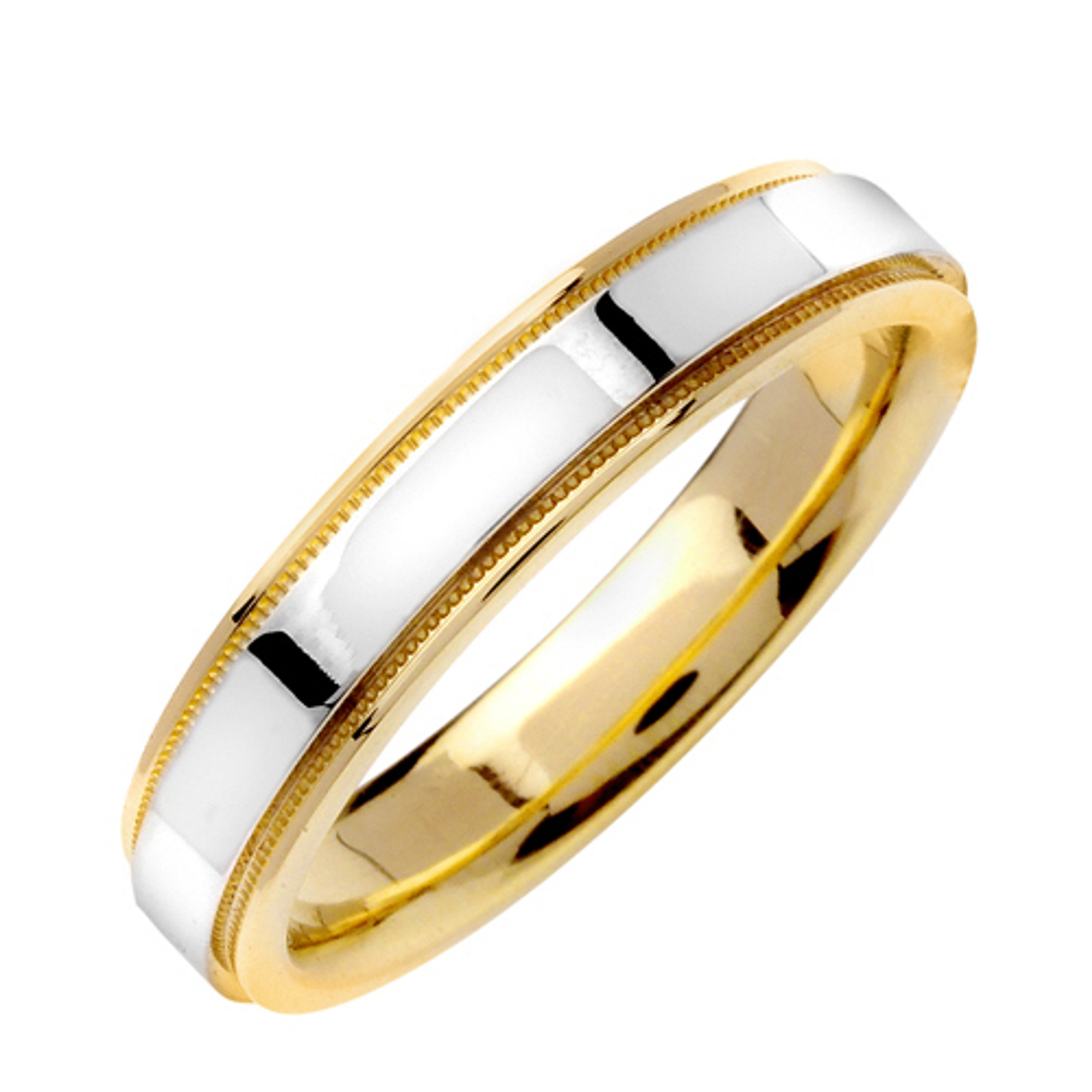 18k Yellow Gold with White Gold. 4.5mm Wide Wedding Band 18k Yellow Gold with White Gold. 4.5mm Wide Wedding Band