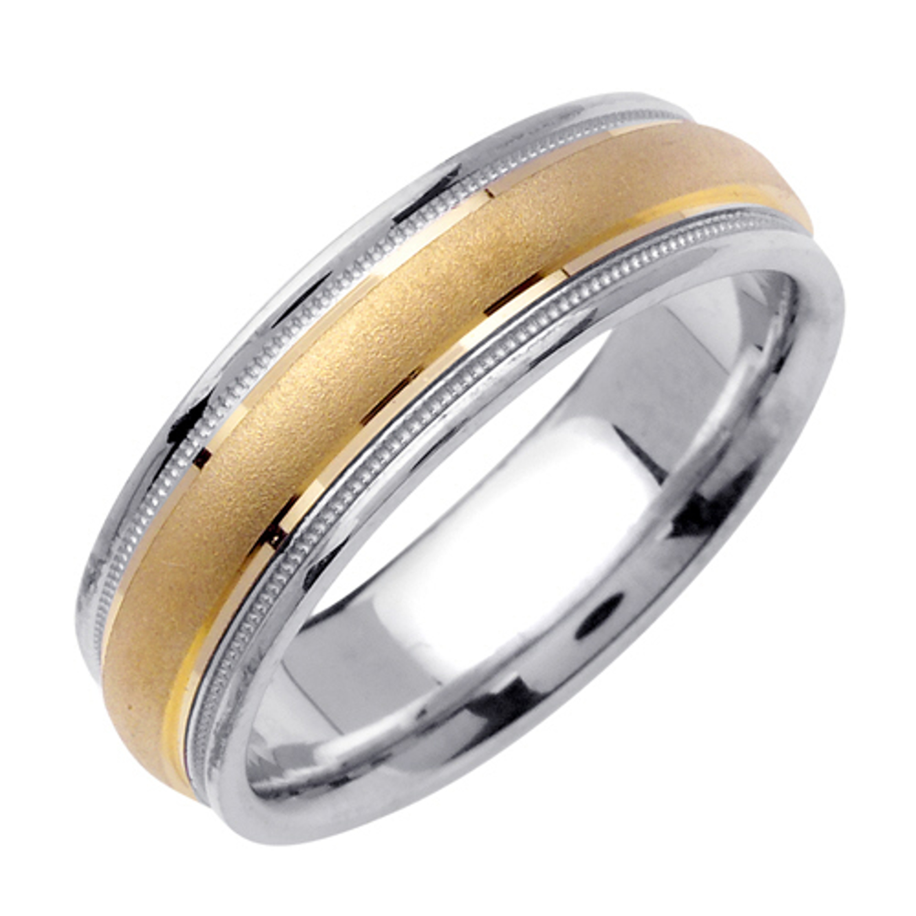18k White Gold With yellow gold. 6.5mm Wide Handmade Wedding Band (1237) 18k White Gold With yellow gold. 6.5mm Wide Handmade Wedding Band (1237)