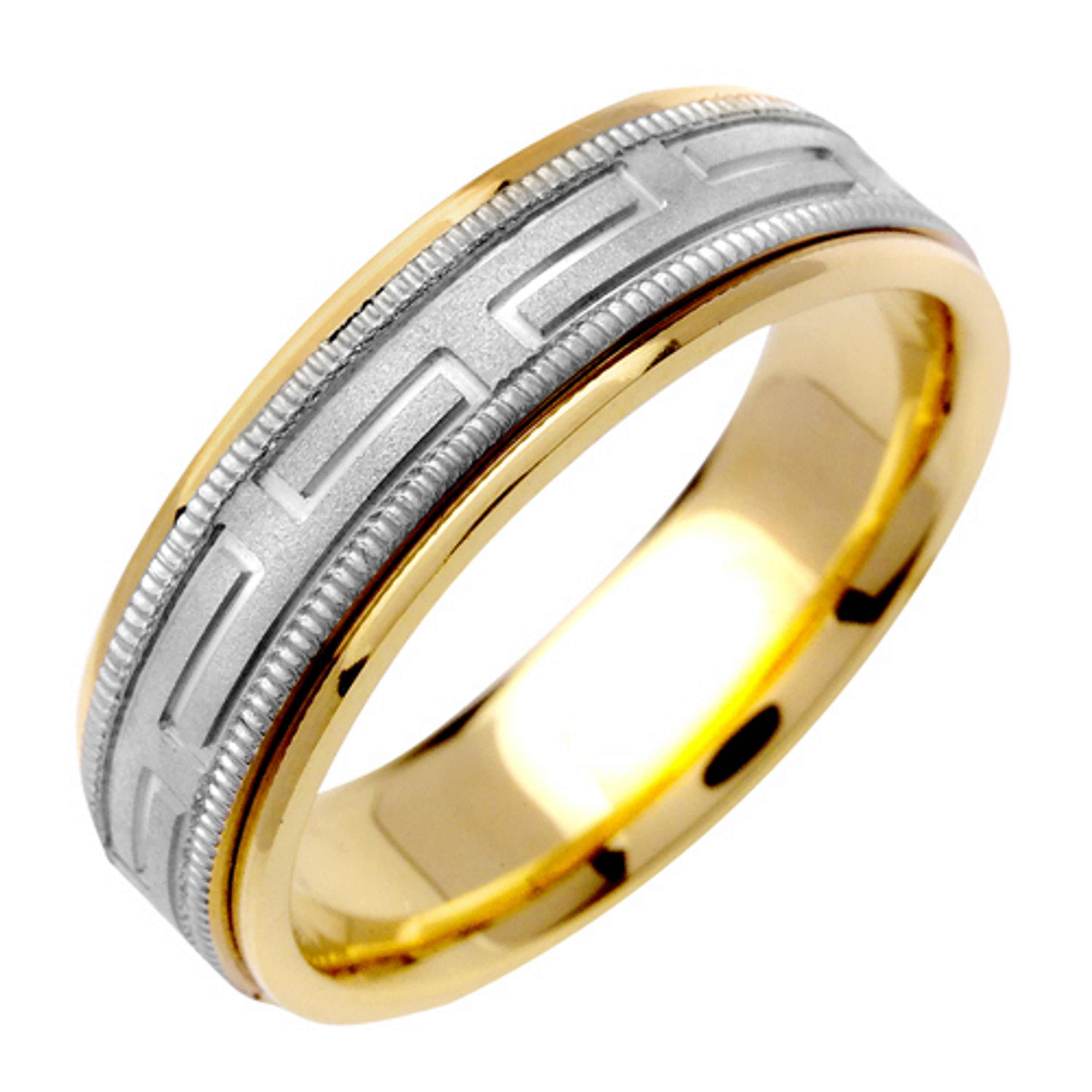 18K 6.5mm Wide Yellow Gold On White Gold Handmade Wedding Band 18K 6.5mm Wide Yellow Gold On White Gold Handmade Wedding Band