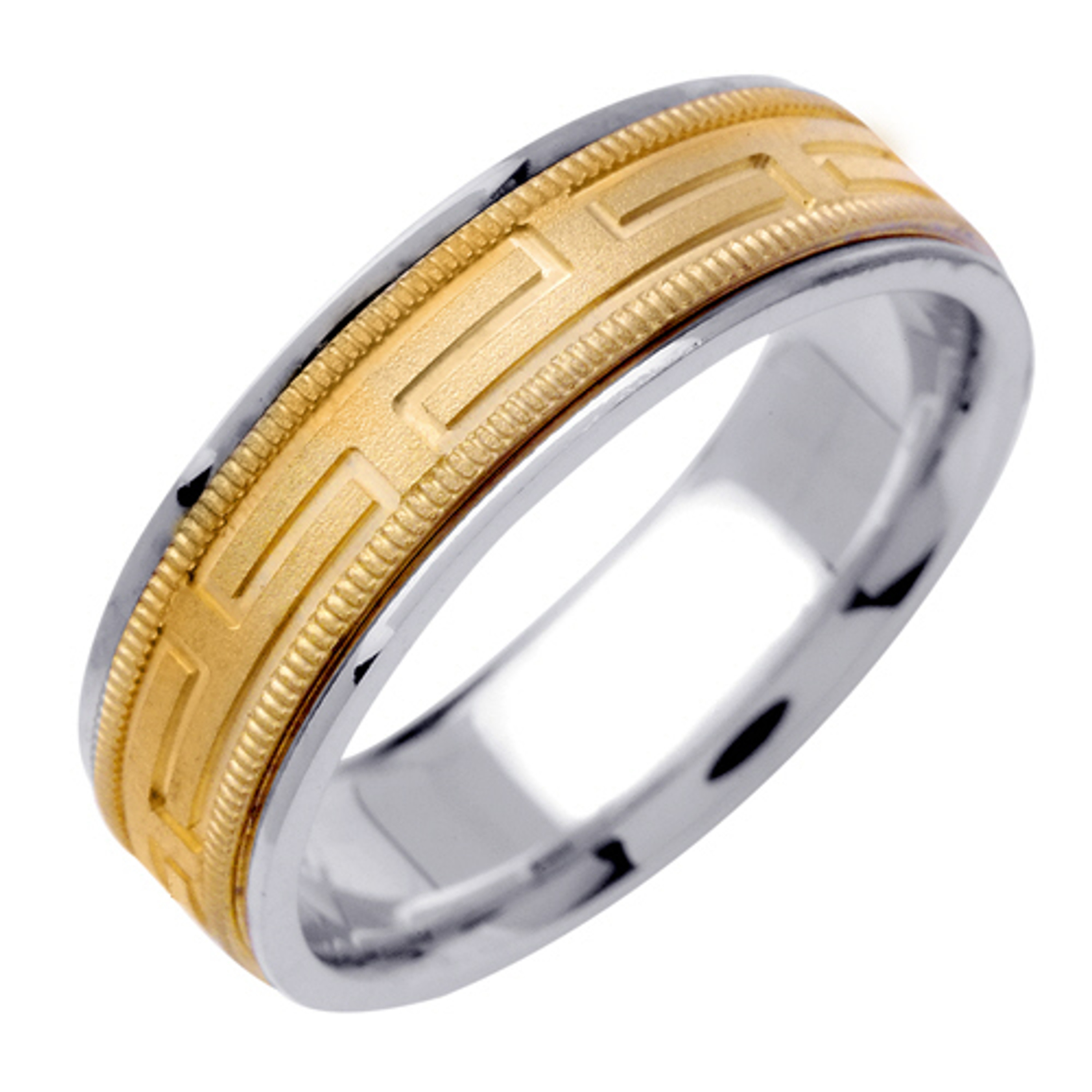 18k White Gold With yellow gold. 6.5mm Wide Handmade Wedding Band (1239) 18k White Gold With yellow gold. 6.5mm Wide Handmade Wedding Band (1239)