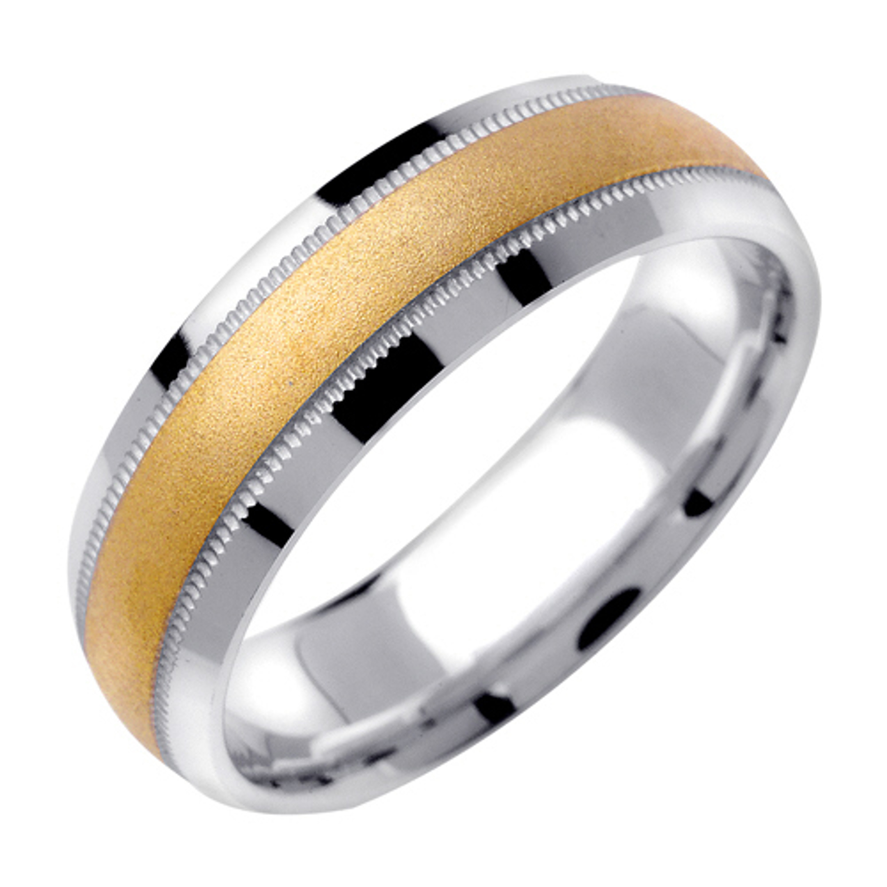 18k White Gold With yellow gold. 6.5mm Wide Handmade Wedding Band (1241) 18k White Gold With yellow gold. 6.5mm Wide Handmade Wedding Band (1241)