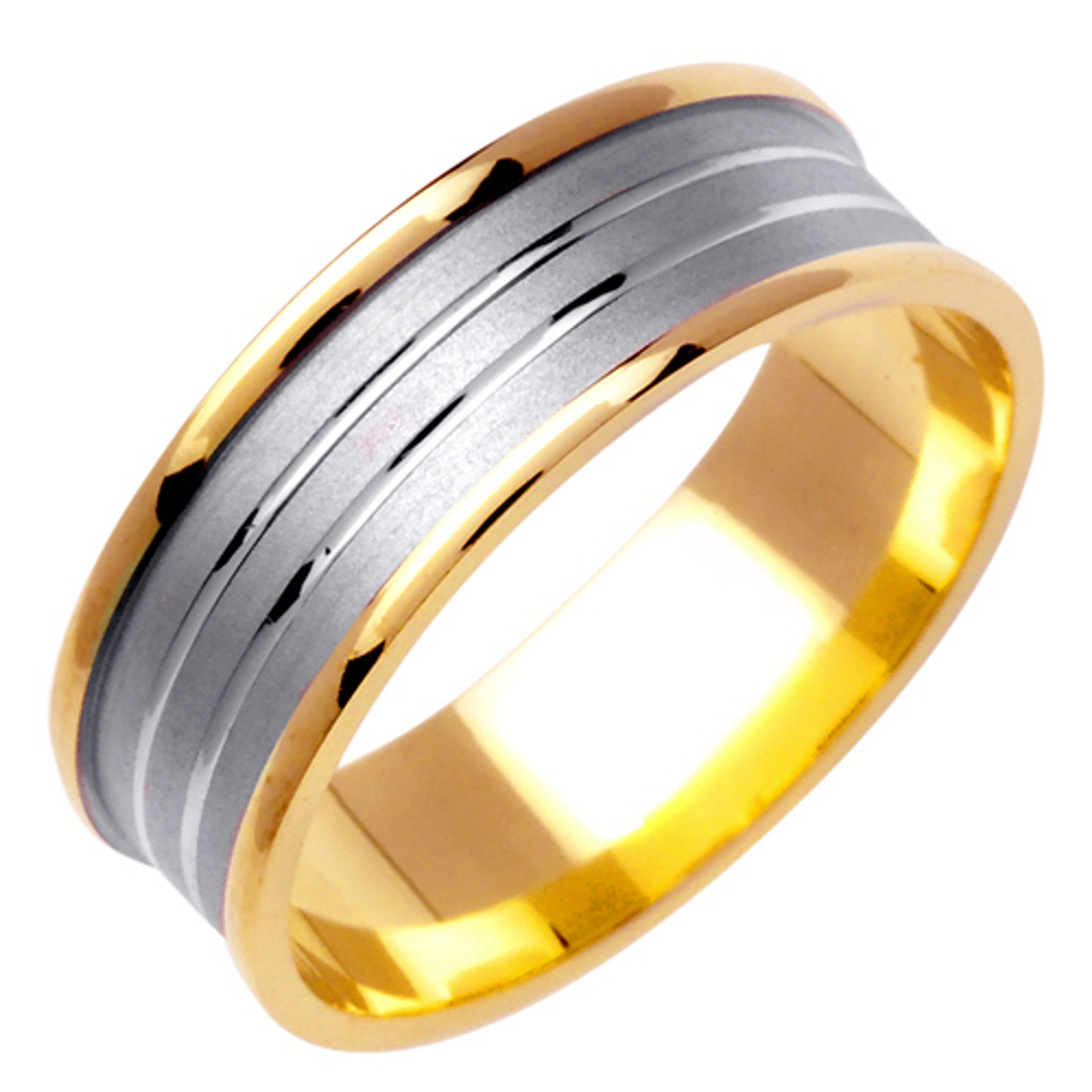 18k Yellow Gold with White Gold. 7mm Wide Handmade Wedding Band (1429) 18k Yellow Gold with White Gold. 7mm Wide Handmade Wedding Band (1429)