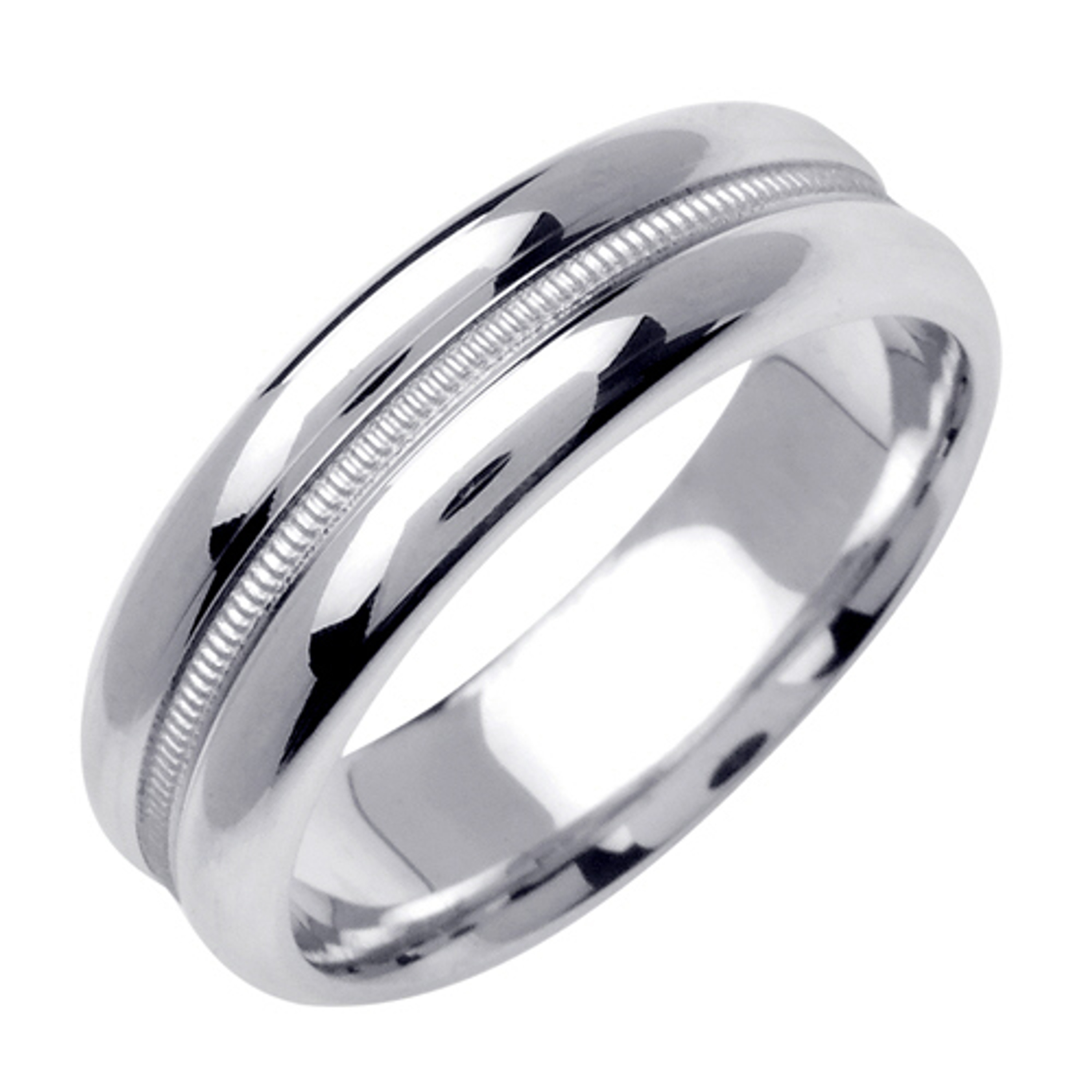 18k White Gold 6.5mm Wide Polished With Center Milgrain Wedding Band 18k White Gold 6.5mm Wide Polished With Center Milgrain Wedding Band